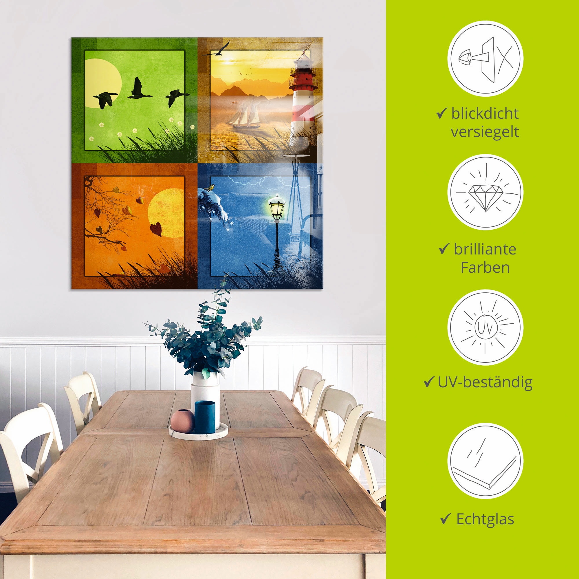 Artland Glasbild »Alle 4 Jahreszeiten«, Vier Jahreszeiten, (1 St.), in verschiedenen Größen