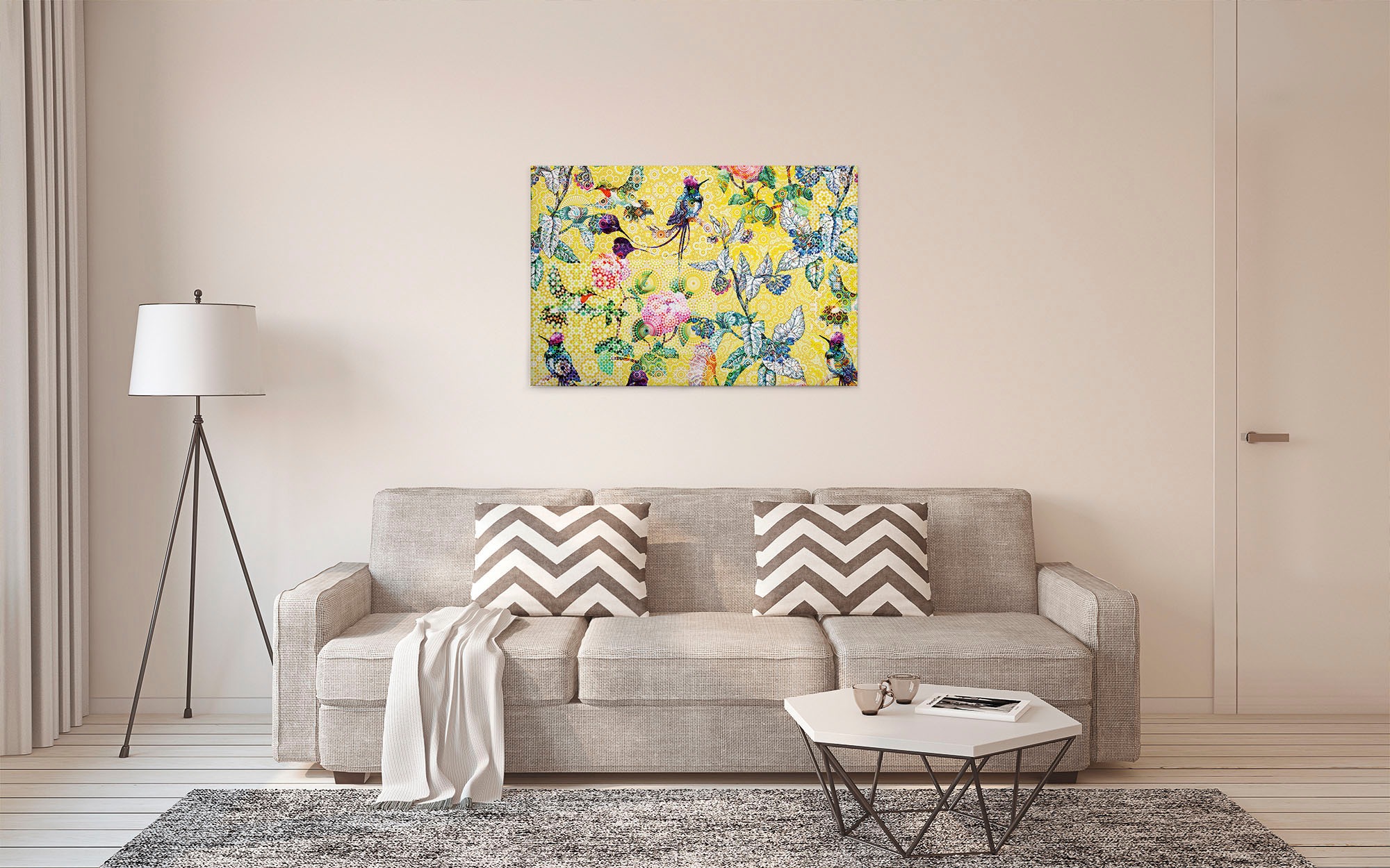 A.S. Création Leinwandbild »exotic mosaic«, Kunst-Vögel-Kinder, (1 St.), Mosaik Keilrahmen Floral Blumen Vögel Leinwand-Bild Wohnzimmer modern