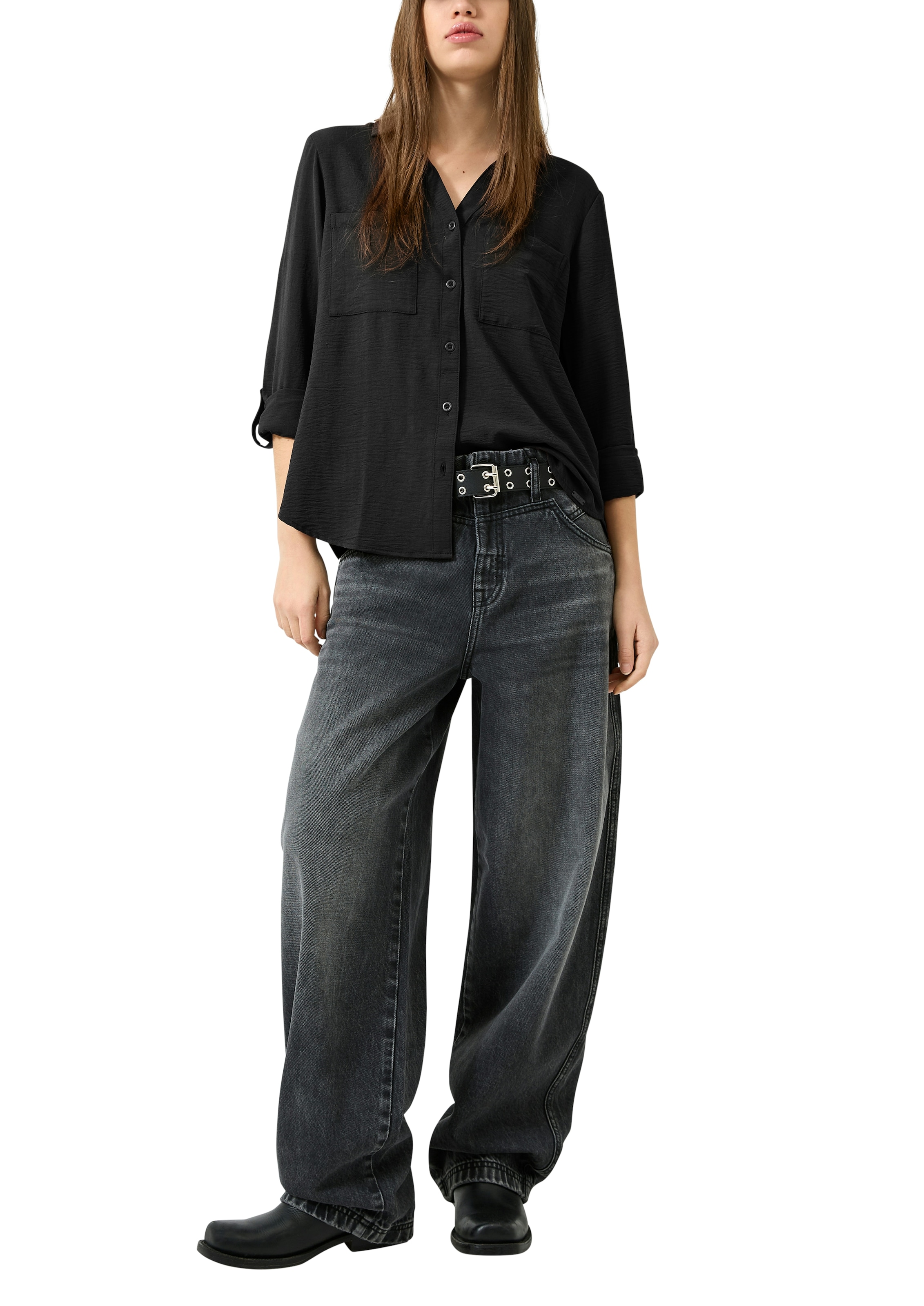 QS Langarmbluse mit Knopfleiste und Brusttaschen