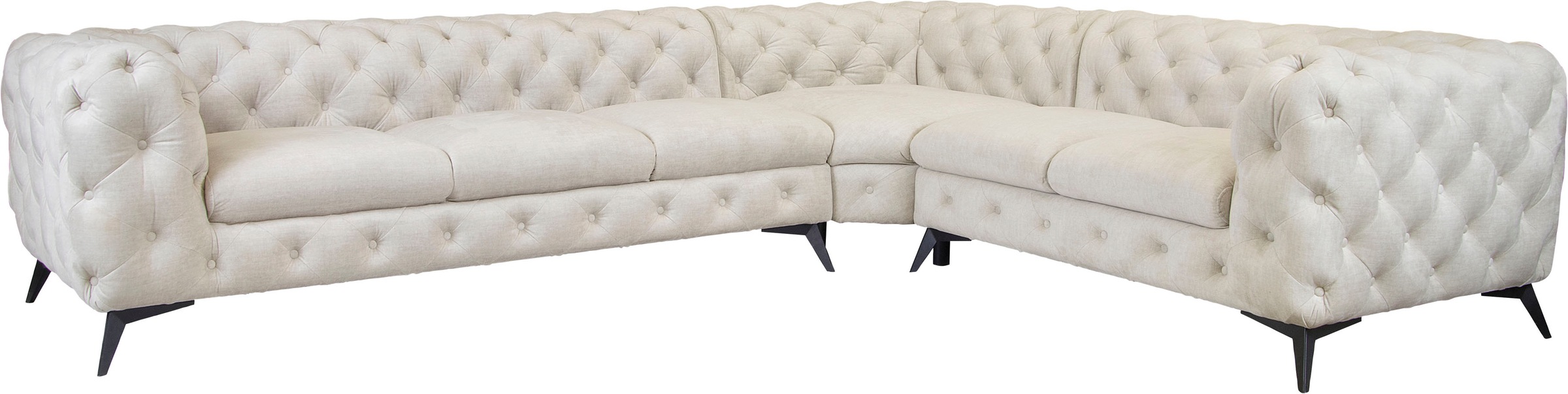 Leonique Chesterfield-Sofa »Ecksofa GLYNIS L-Form mit Wellenunterfederung, Maße B/T/H 323/264/75cm«, aufwändige Knopfheftung, moderne Chesterfield Optik, Fußfarbe wählbar