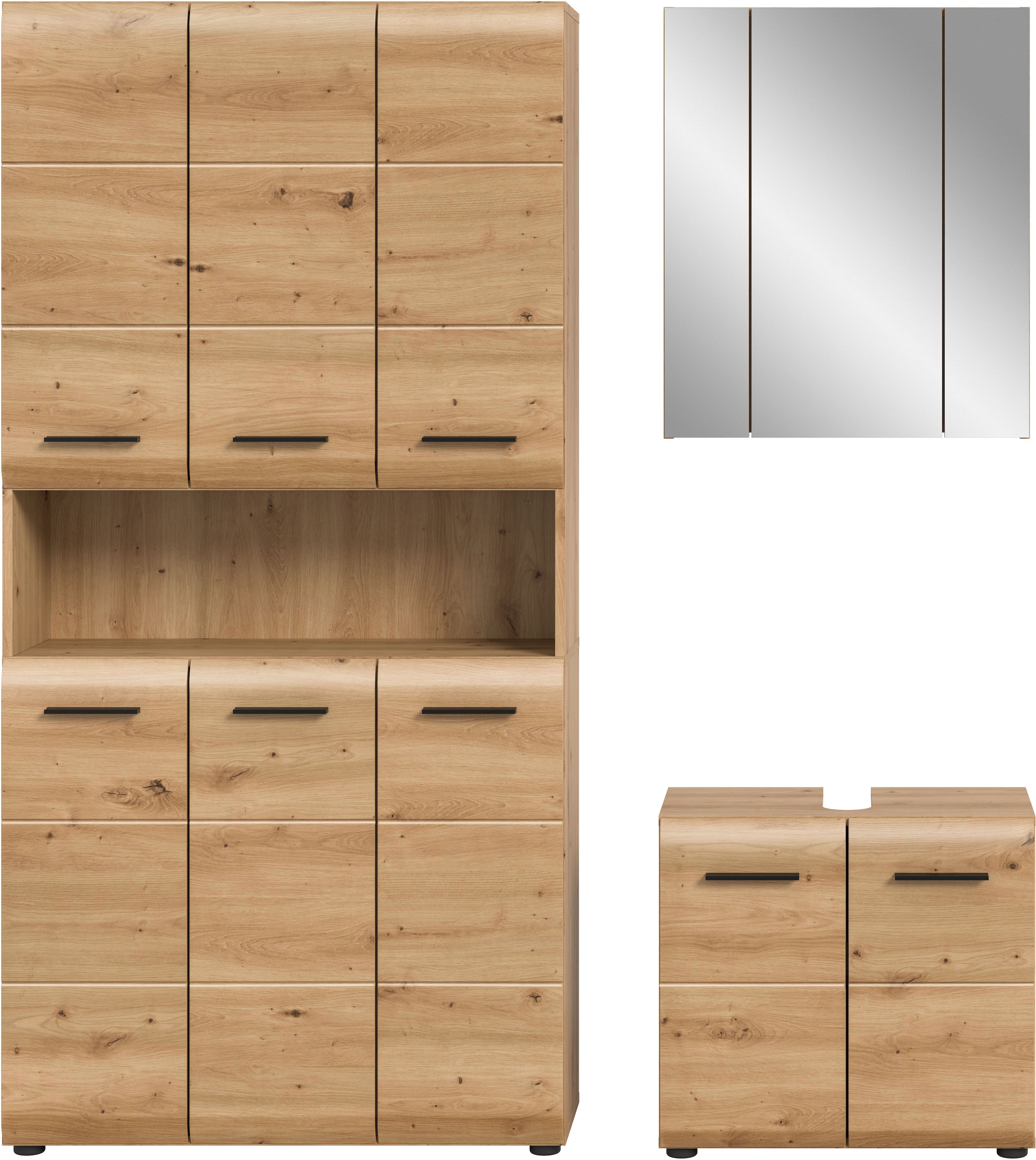 INOSIGN Badezimmer-Set, (Set, 4 St.), Florenz, Badkombination 3-tlg., Artisan Oak NB, Mehrzweckschrank