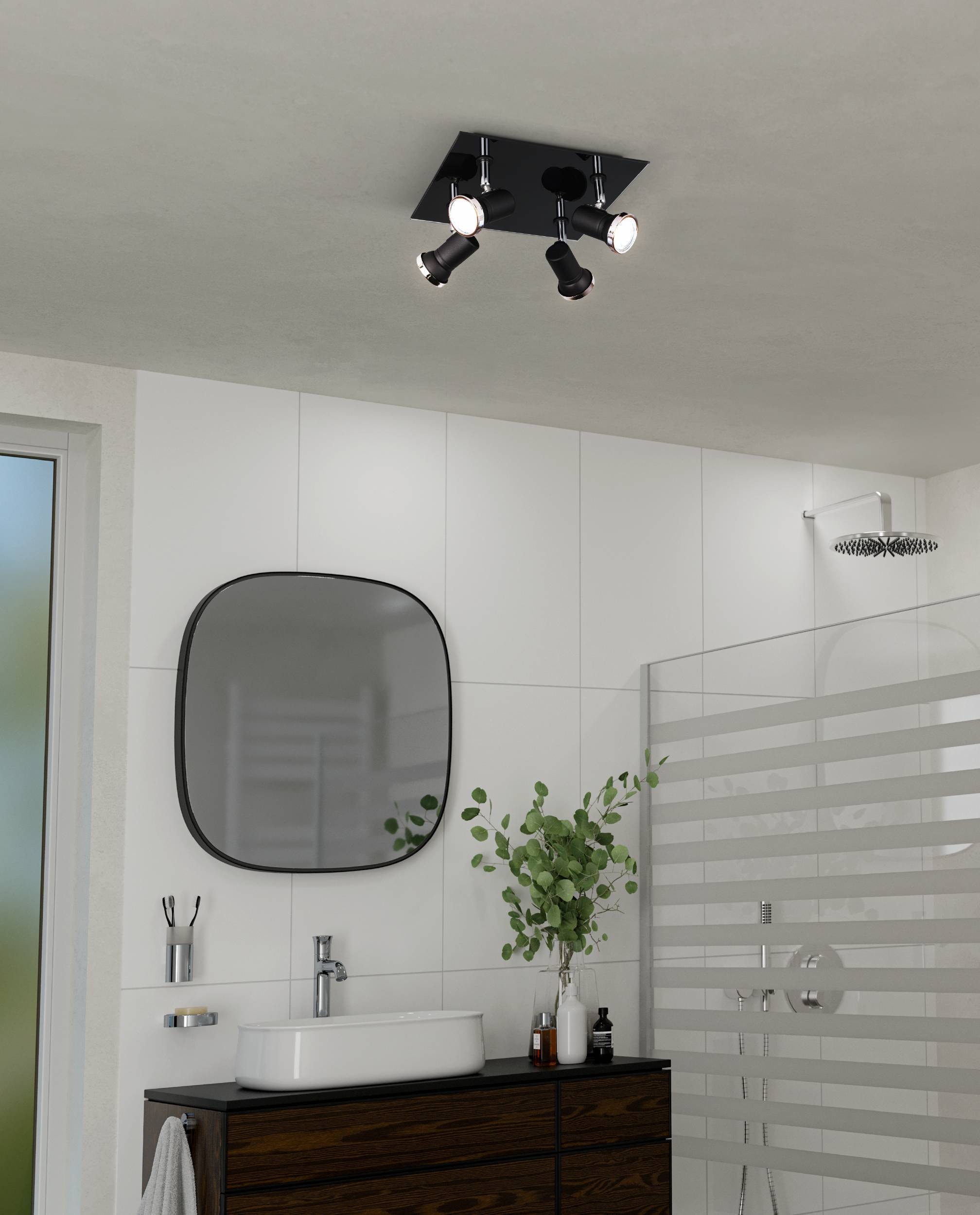 EGLO Deckenleuchte »Tamara 1 Deckenlampe, Deckenstrahler, Stahl, Glas, GU10, IP44, Lampe« GU10 1 Stk. Spot - L24 x B26 cm - schwarz, chrom - 4X2,8W inkl.