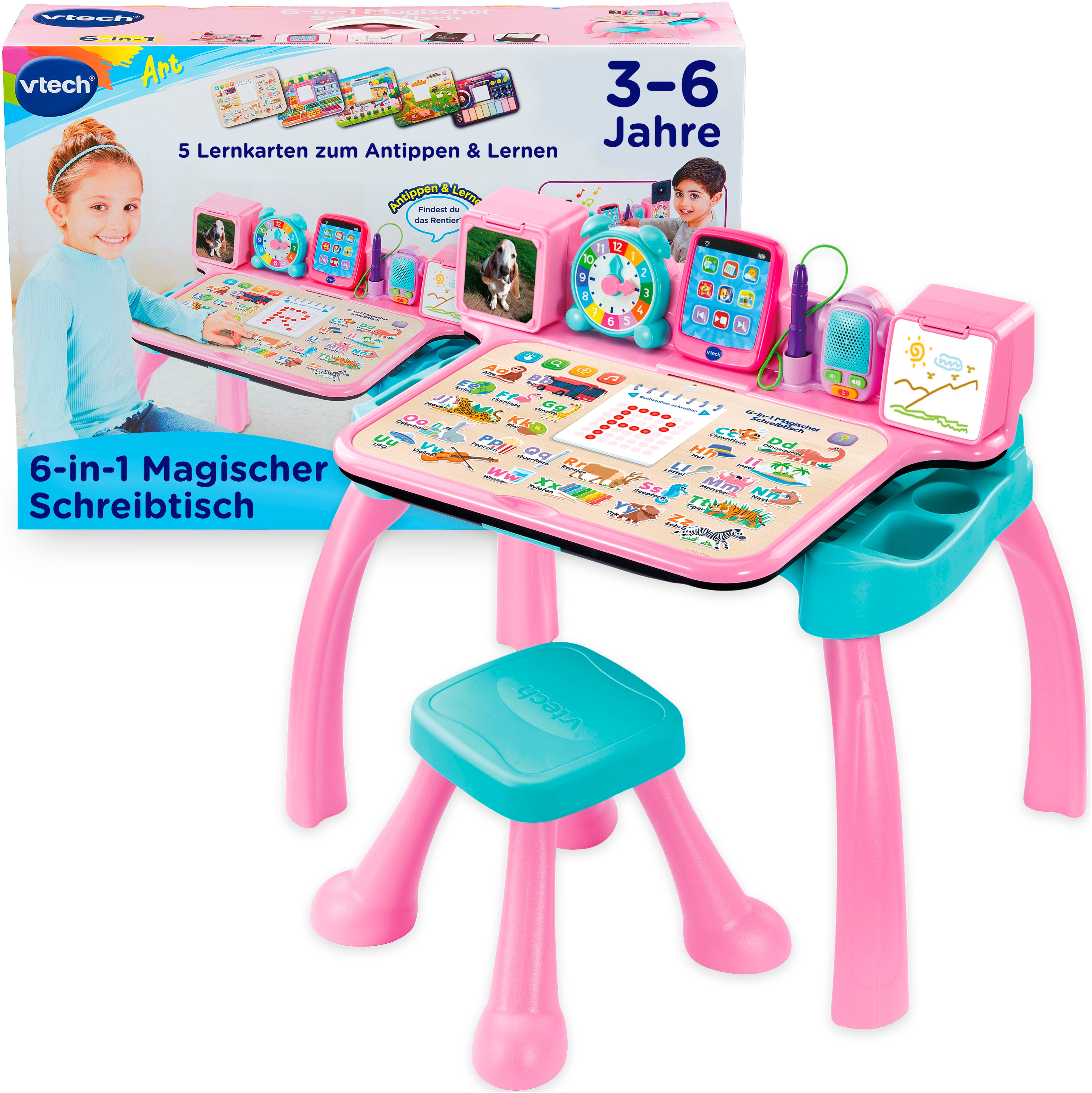 VTECH Kinder Spieltisch "6-in-1 Magischer Schreibtisch", rosa, Kunststoff, B:64,2cm H:54,6cm T:46,2cm, Spieltische, mit Licht und Sound