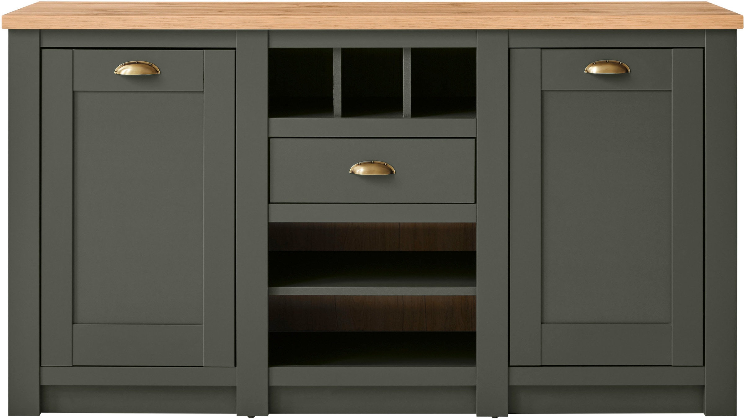 Home affaire Sideboard "Cambridge, moderner Schrank, Kommode im Landhausstil" ausreichend Stauraum, messingfarbene Metallgriffe, 145 cm breit