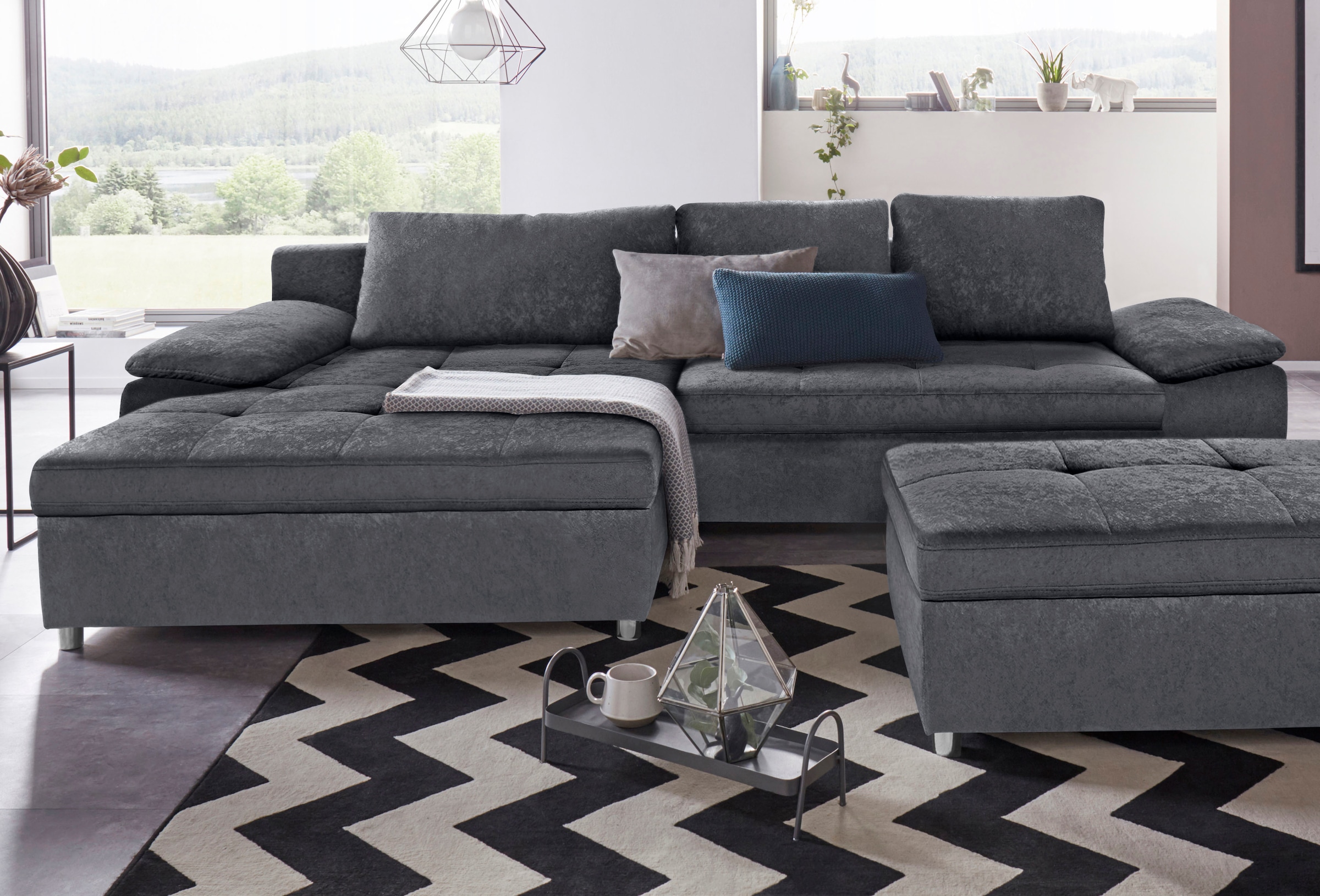 OTTO home Ecksofa "Labene, L-Form, B: 270/290 cm, Bettfunktion & Bettkasten wählbar" XL/XXL wählbar, Federkern wählbar, lose Rückenkissen, modernes Design