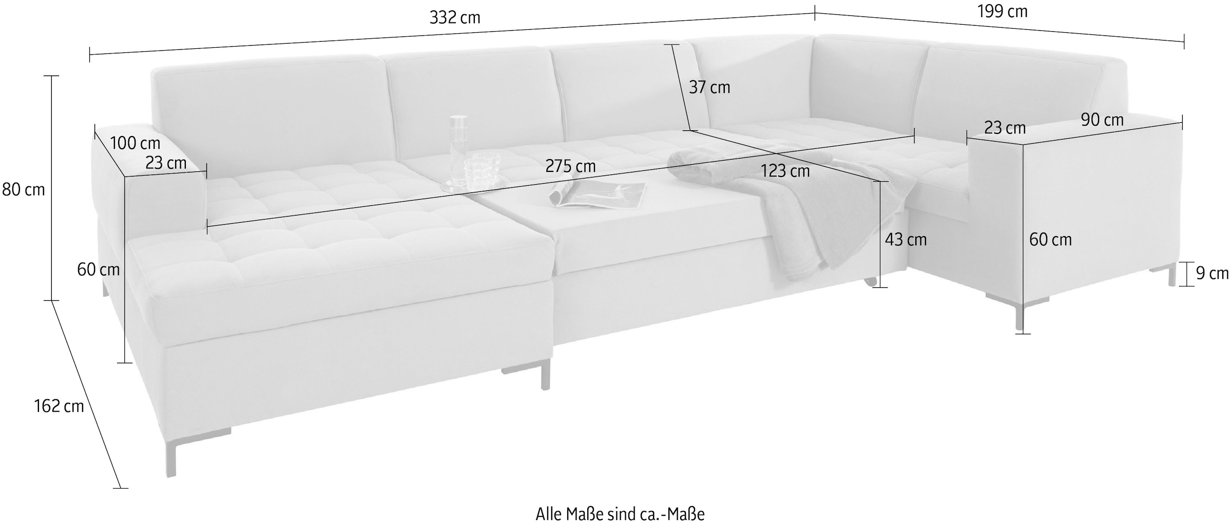 OTTO products Wohnlandschaft »Grazzo U-Form«, hochwertige Stoffe aus recyceltem Material, Steppung im Sitzbereich