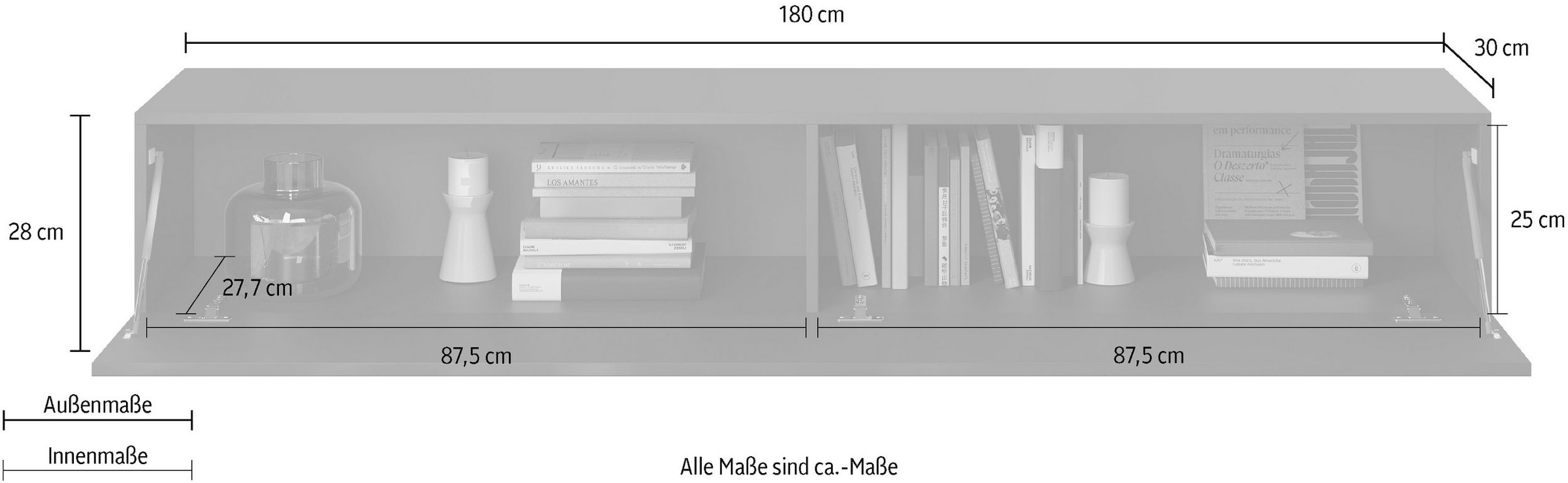 INOSIGN Lowboard »Snake Breite 180 cm, modernes TV-Board hängend mit 1 Klappe,«, TV-Möbel, TV-Schrank, Front mit Siebdruck