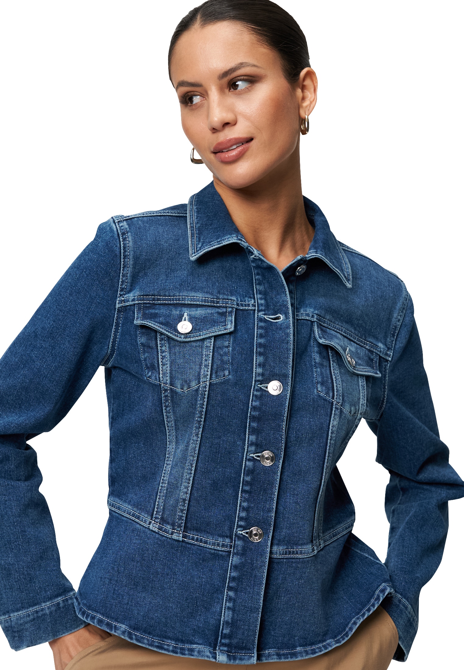 Zero Jackenblazer »zero Jeansjacke mit Klappentaschen«, Knopfleiste