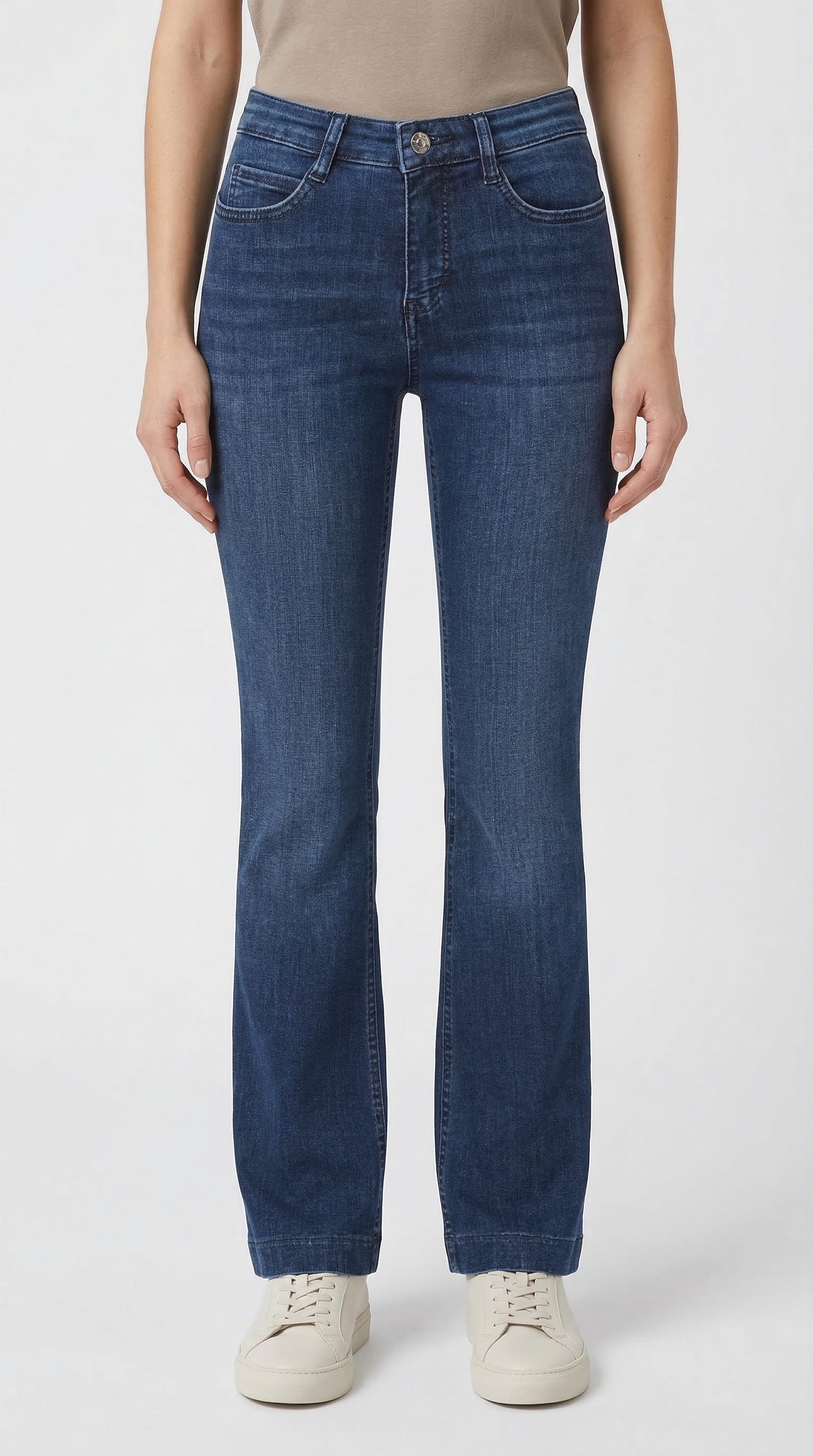 Bootcut-Jeans MAC "BOOT", Damen, Gr. 40, Länge 32, chic indigo, Denim/Jeans, Obermaterial: 91% Baumwolle, 7% Elastomultiester, 2% Elasthan, bootcut fit knöchellang, Jeans, im Five-Pocket Style