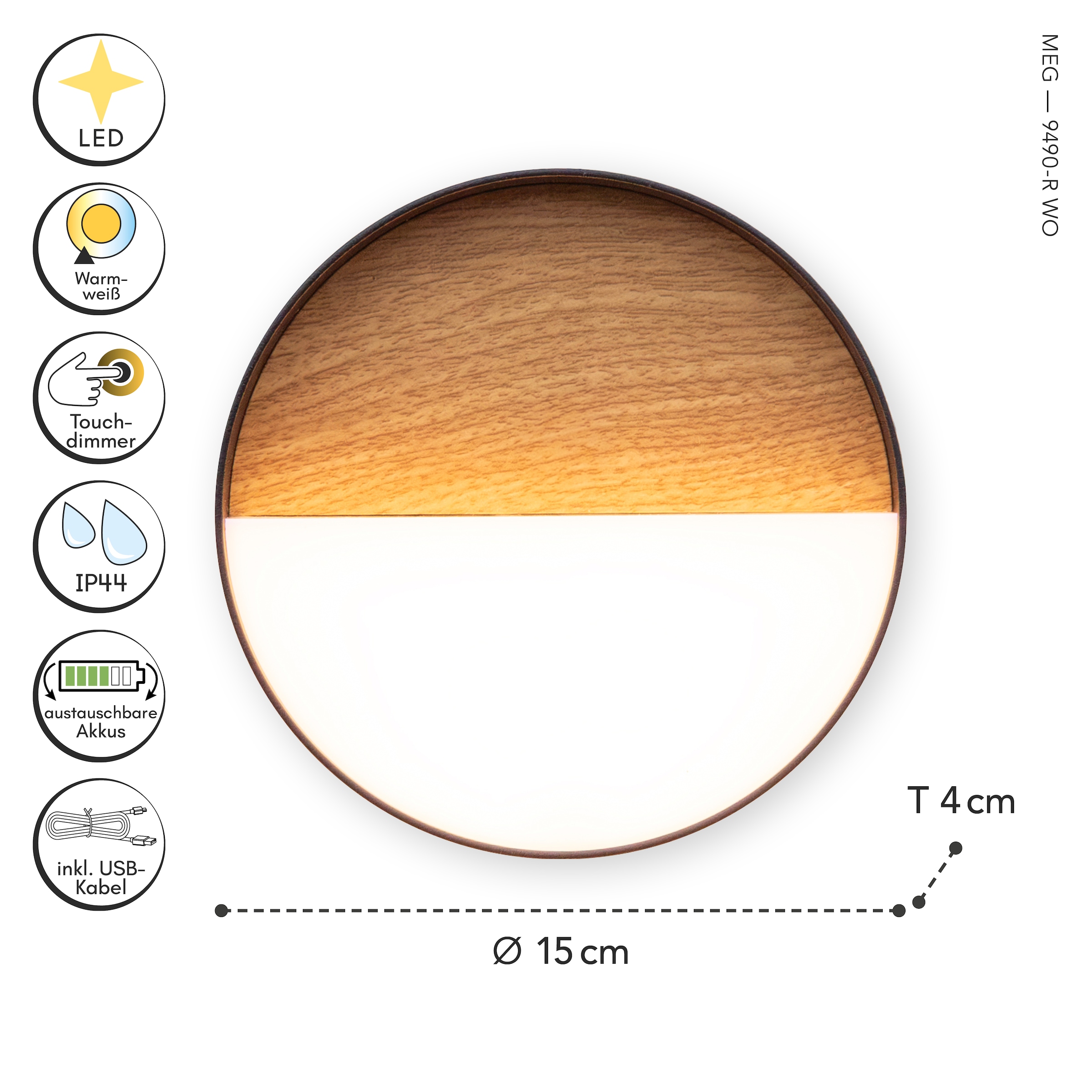 ECO-LIGHT LED Außen-Wandleuchte »LED-Wandleuchte MEG holzfarben«, 1 flammig, Leuchtmittel LED-Board | LED fest integriert, Akku-Licht für Innen & Außen