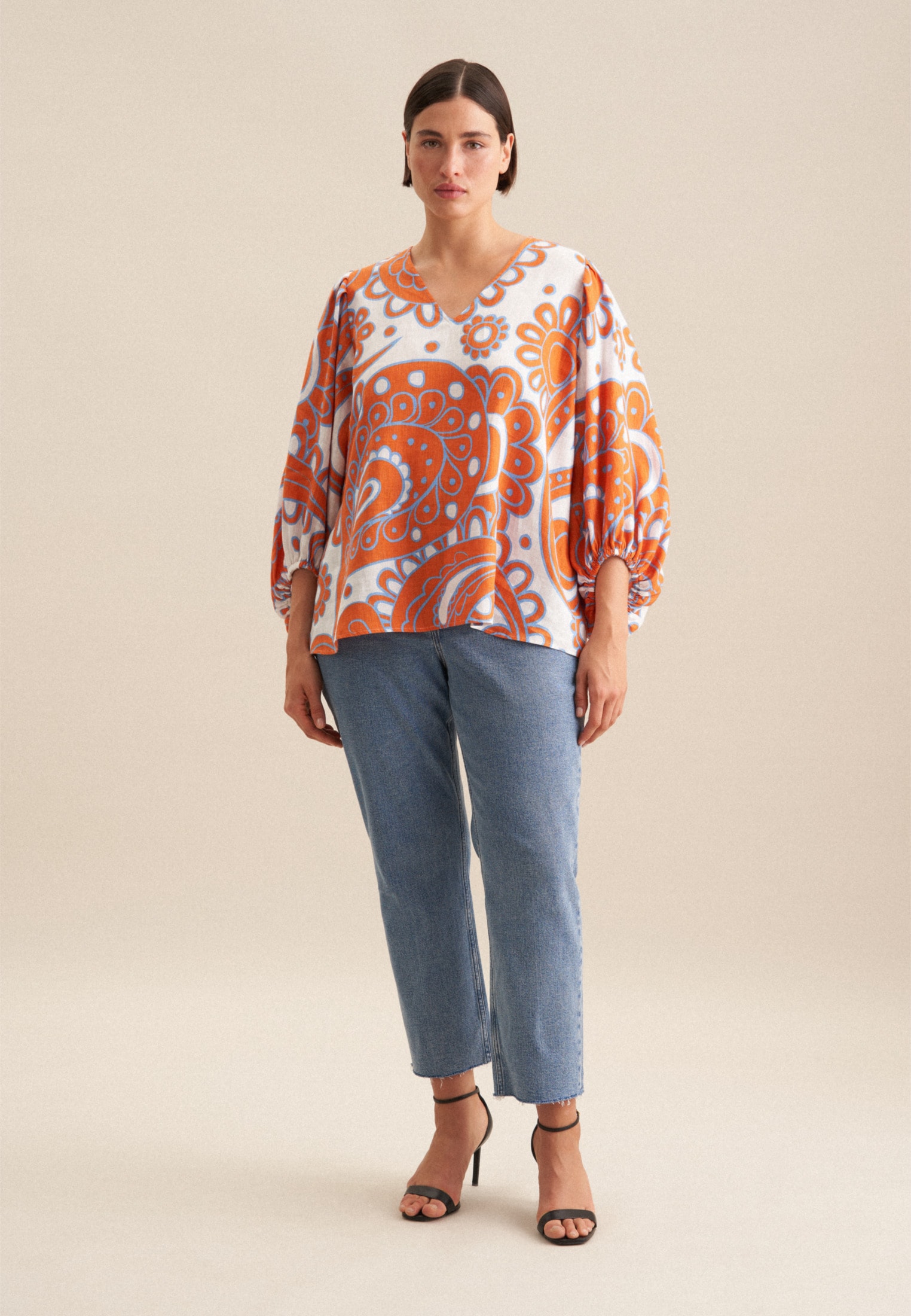 seidensticker Shirtbluse »Schwarze Rose«, 3/4-Arm V-Neck Paisley
