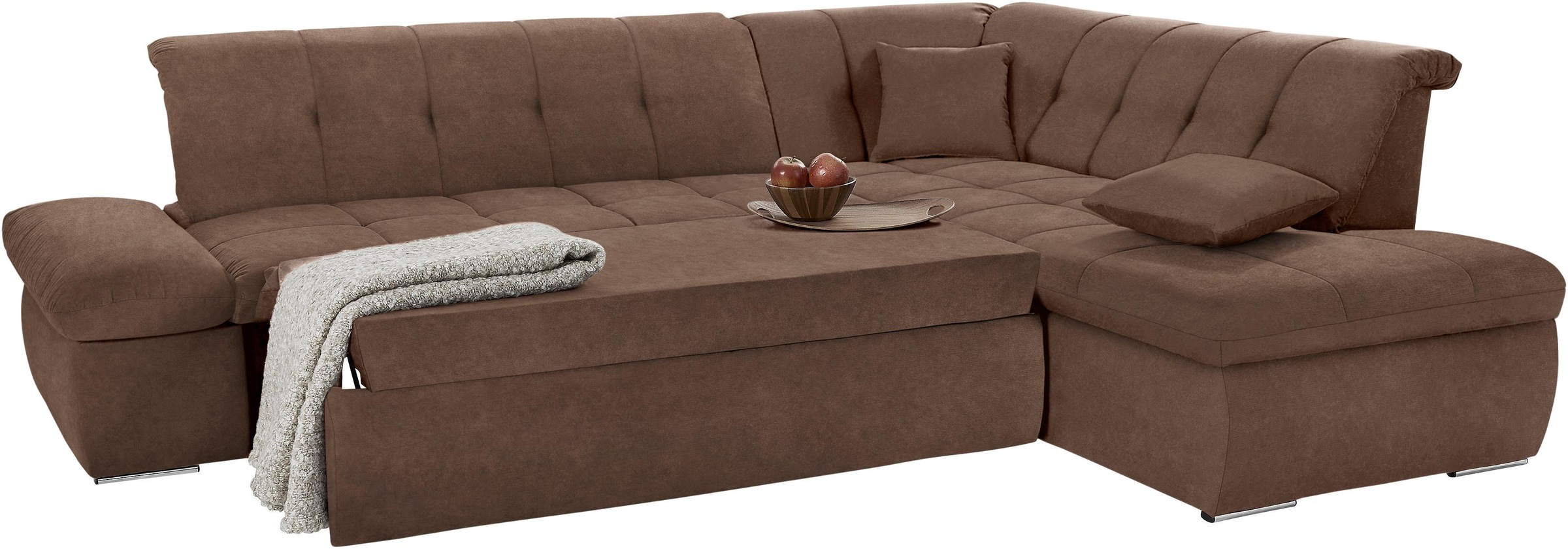 Thumbnail - DOMO collection Ecksofa "NMoric incl. Zierkissen B/T/H: 273/216/80 cm L-Form" Ottomanen-Abschluss, wahlweise mit Bettfun...