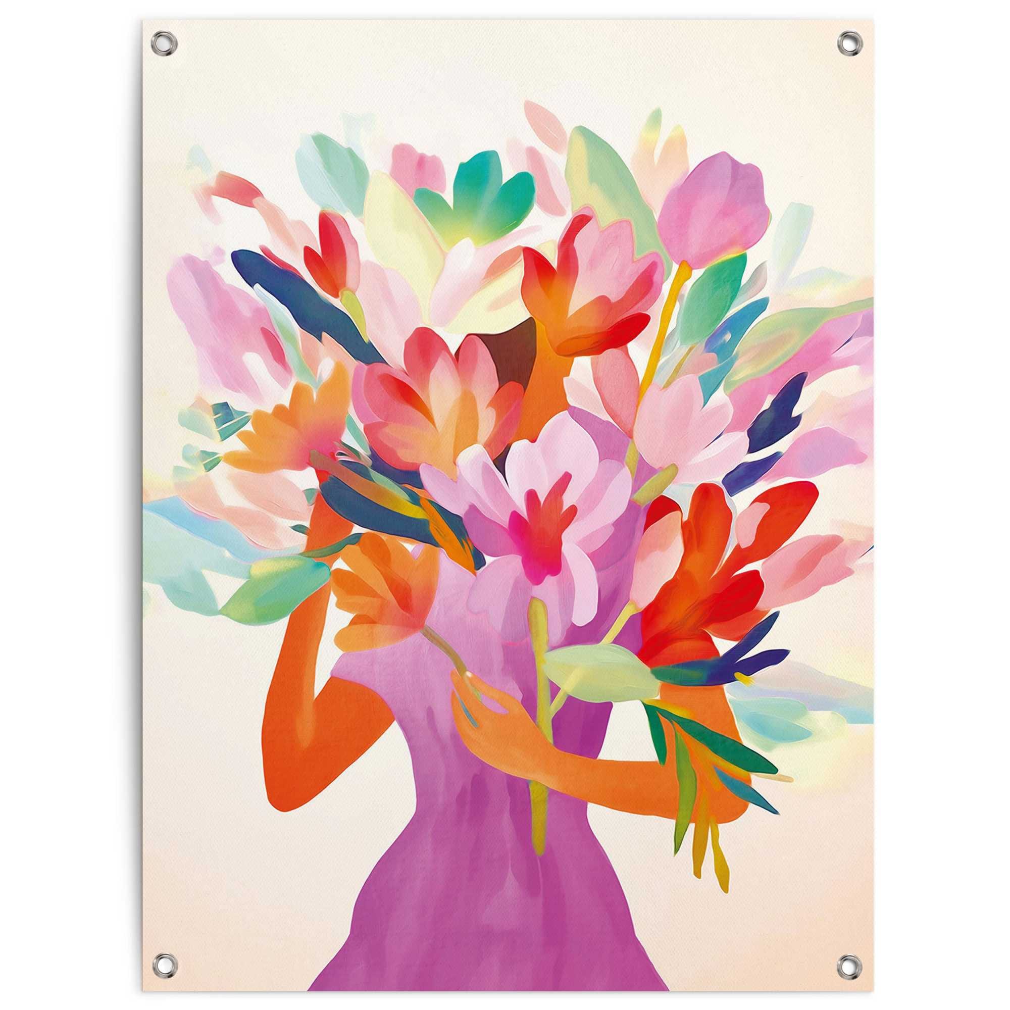 Reinders Poster "Blumenmädchen" Wohnzimmer - Dame - Farbenfroh - Mehrfarbig - Leinwand - Blumen