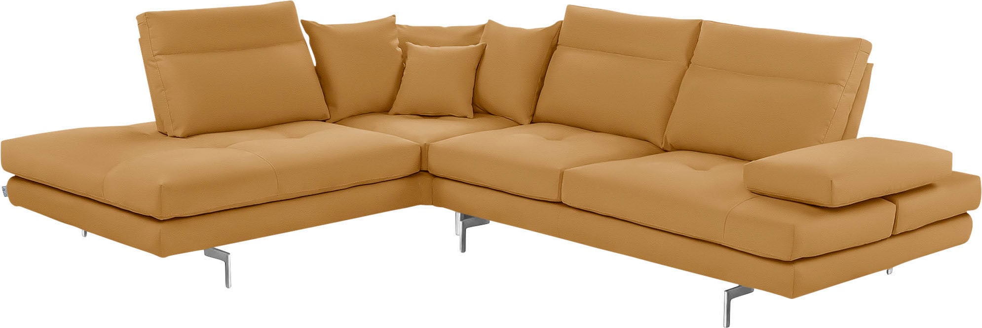 CALIA ITALIA Ecksofa "Toby Wing, B/T: 288/232 cm, Designsofa mit hohem Sitzkomfort, L-Form" Sitztiefenverstell.,wahlw. mit Kissen-Set, Füße chrom glänzend