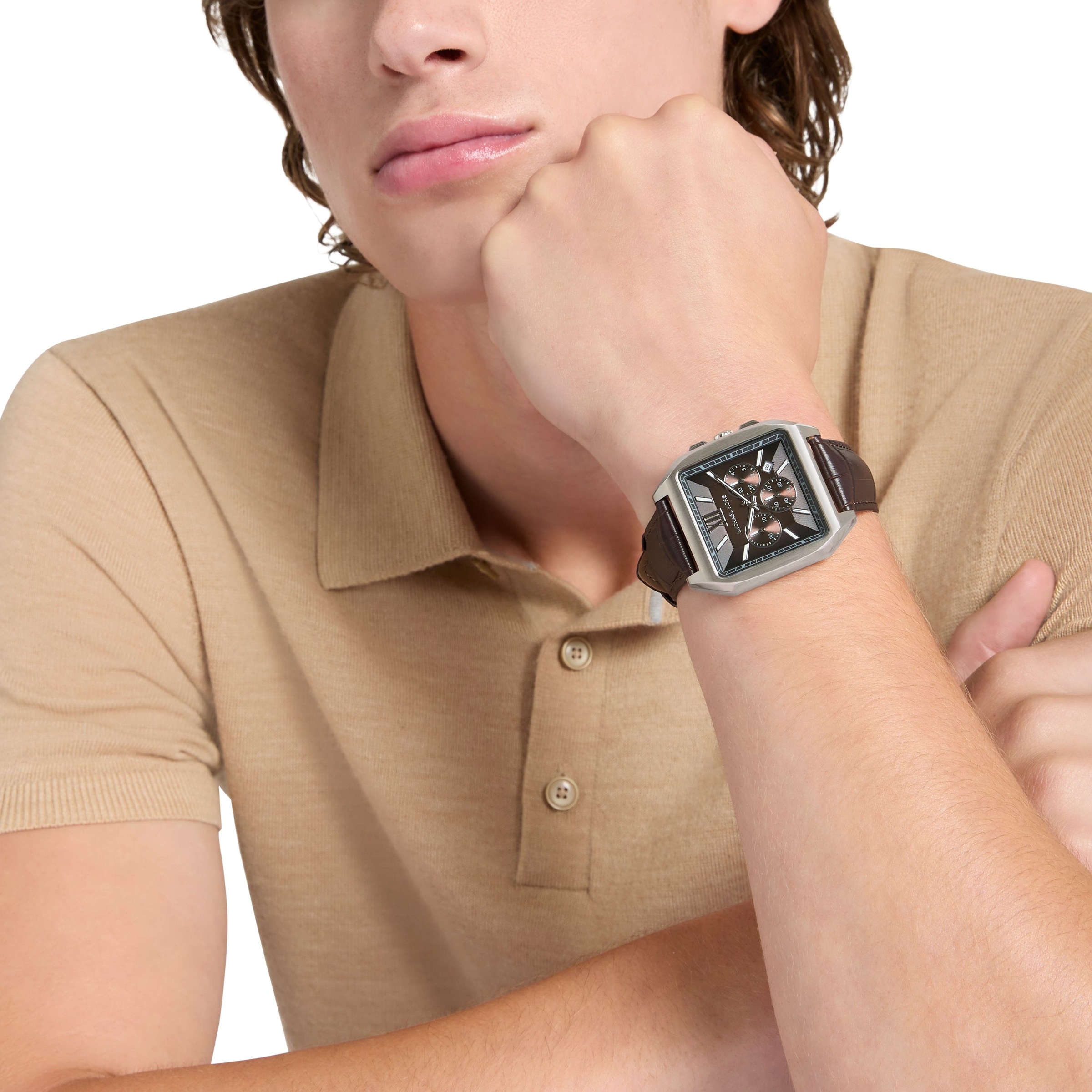 MICHAEL KORS Chronograph »Hayes« Quarzuhr, Armbanduhr, Lederarmband, analog, Tag, 12/24-Std.-Anzeige