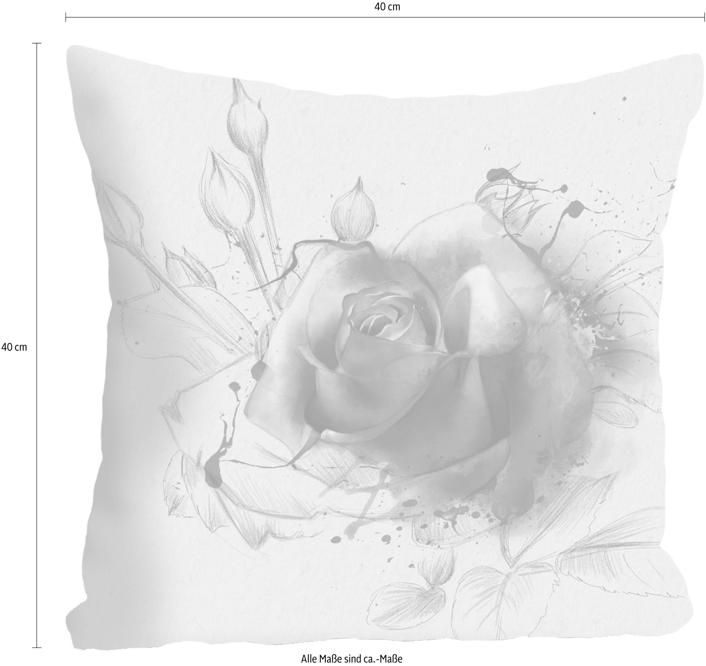 queence Dekokissen »Rosenblüte«, Kissenhülle ohne Füllung, 1 Stück