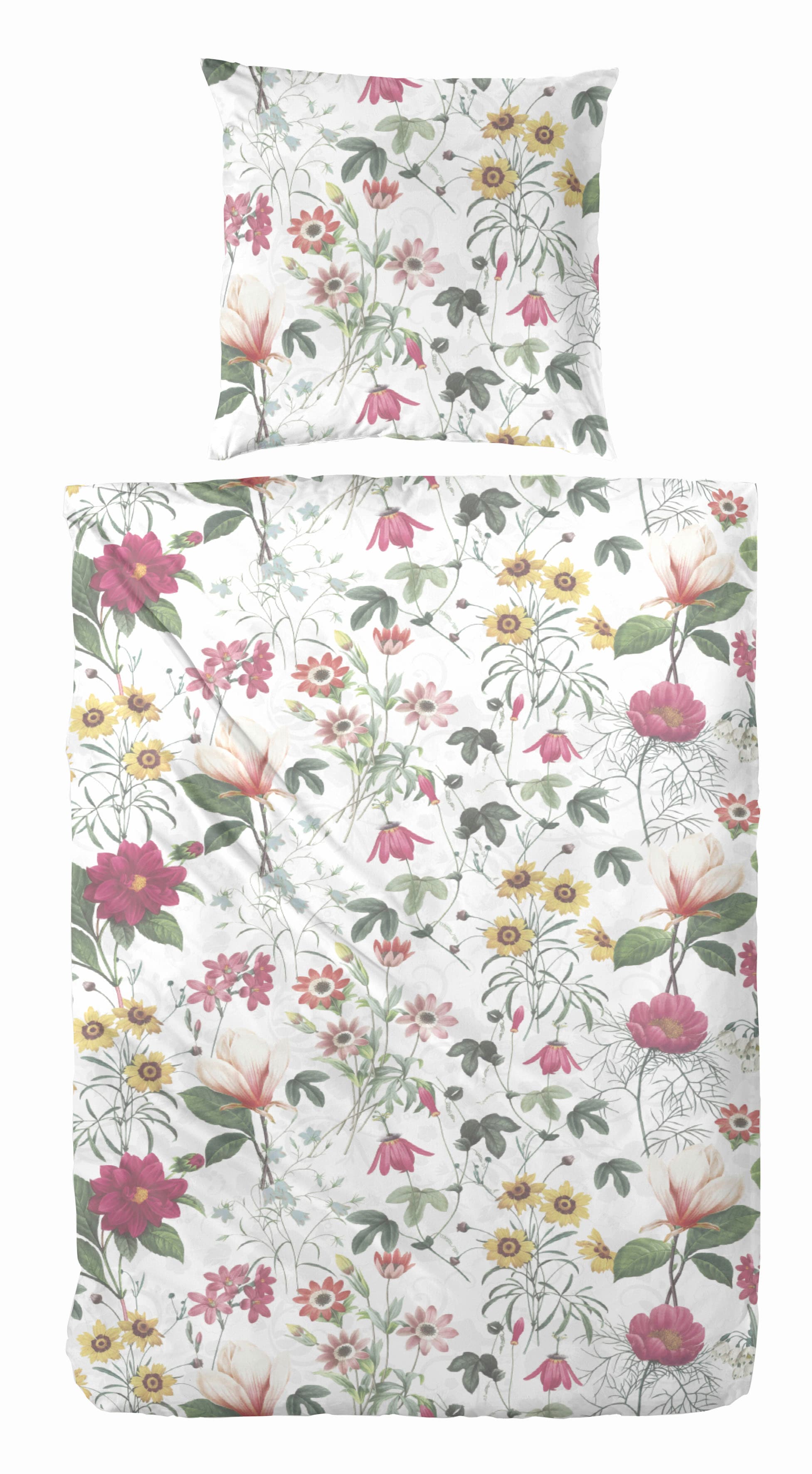Primera Bettwäsche "Mako-Satin Bettwäsche Wilder Garten" 2 Stk. mit einem romantischen Blumenmuster