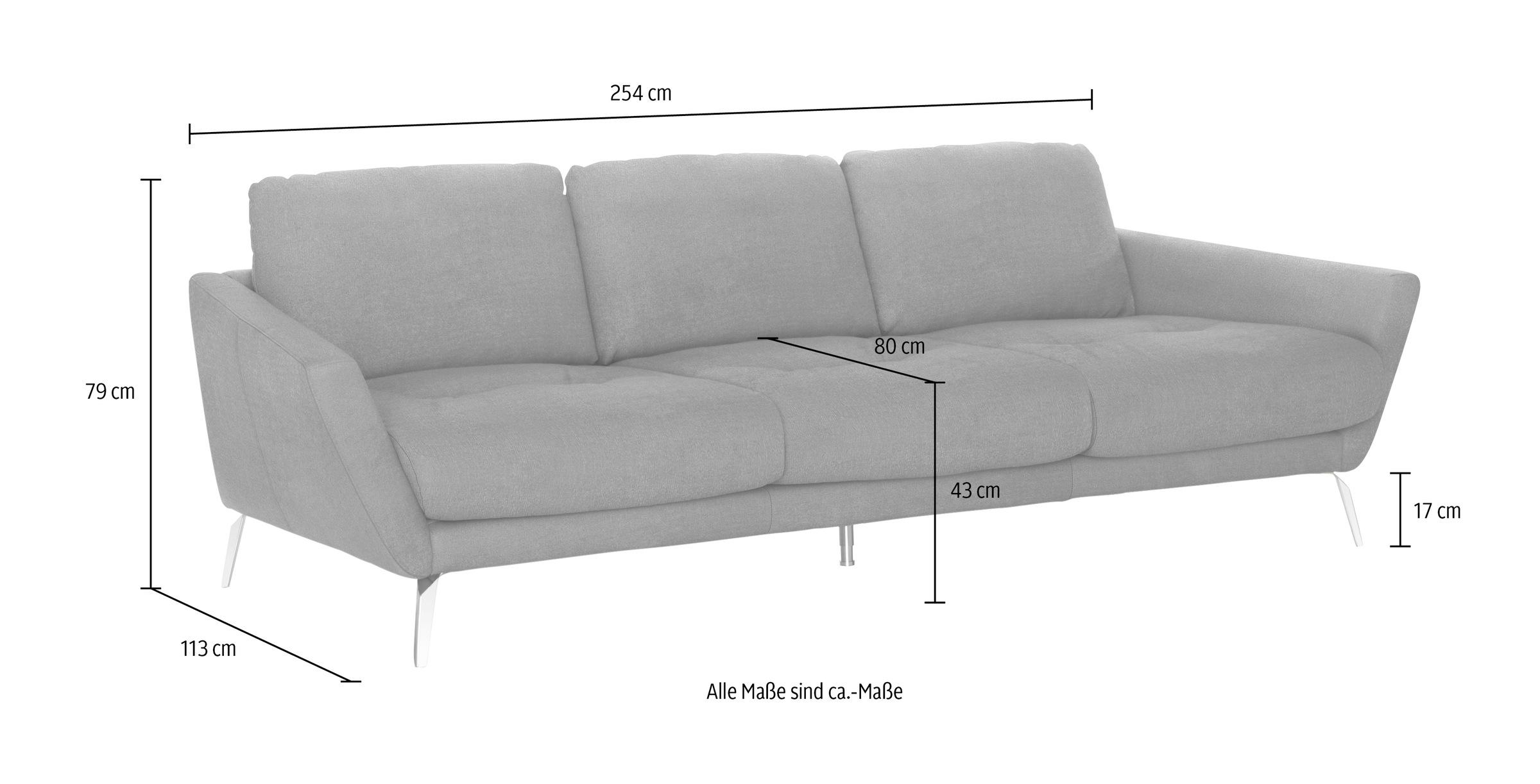 W.SCHILLIG Big-Sofa »softy«, mit dekorativer Heftung im Sitz, Füße Chrom glänzend