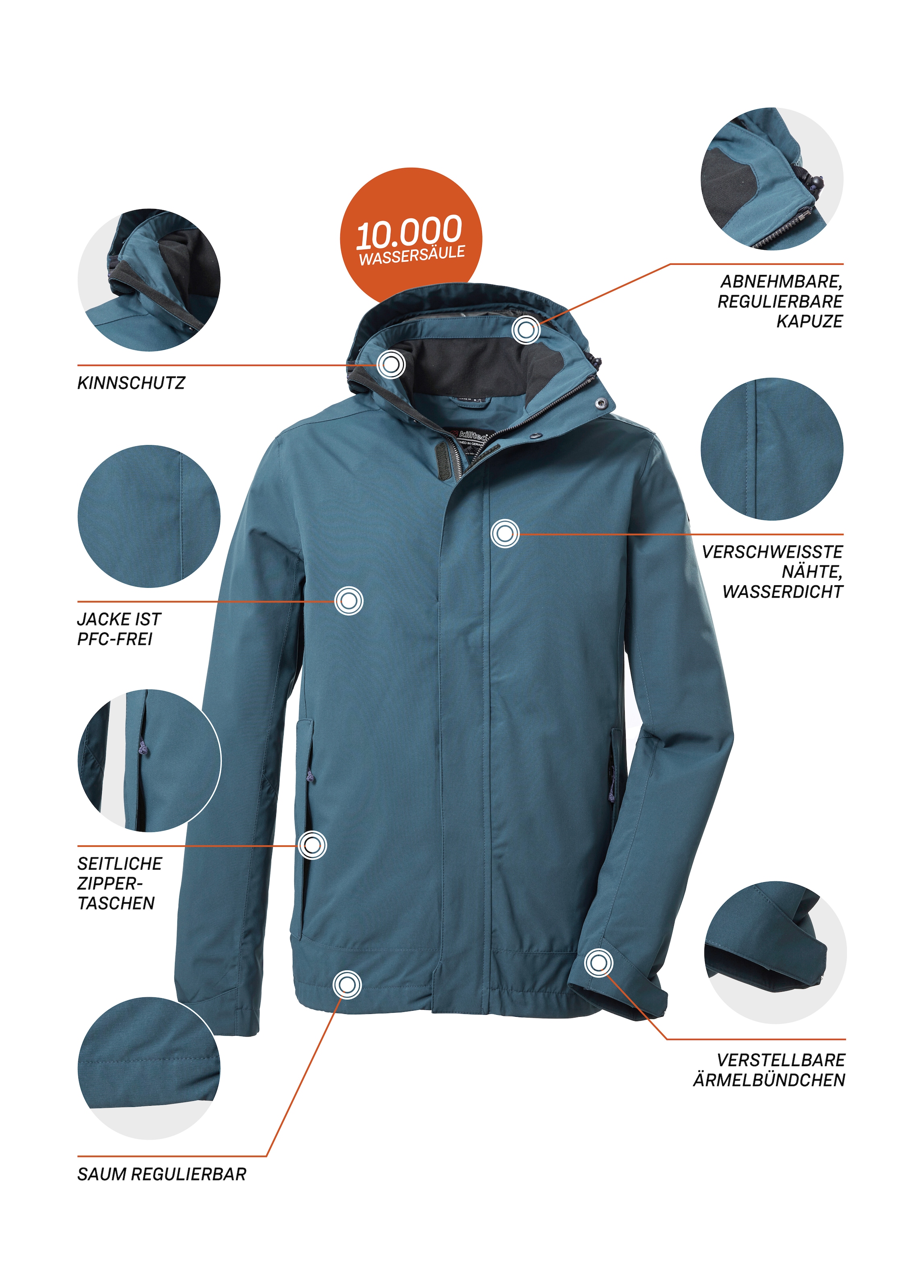 Killtec Outdoorjacke »KOS 87 MN JCKT_XENIOS«, 100% wasser- und winddicht, abzippbare Kapuze, verstellbare Bündchen