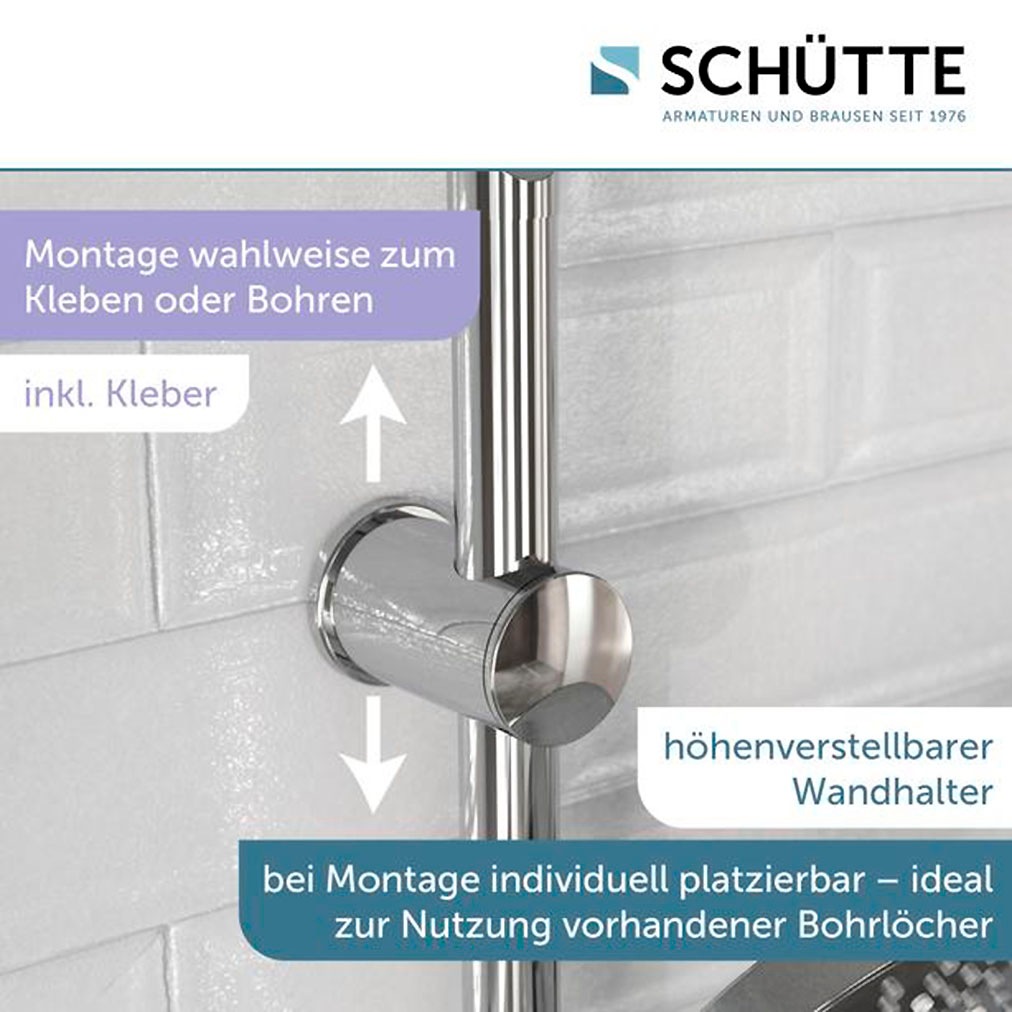 Schütte Stangenbrause-Set, (Komplett-Set), Duschset zum Kleben, ohne Bohren, Duschkopf mit Schlauch und Halterung