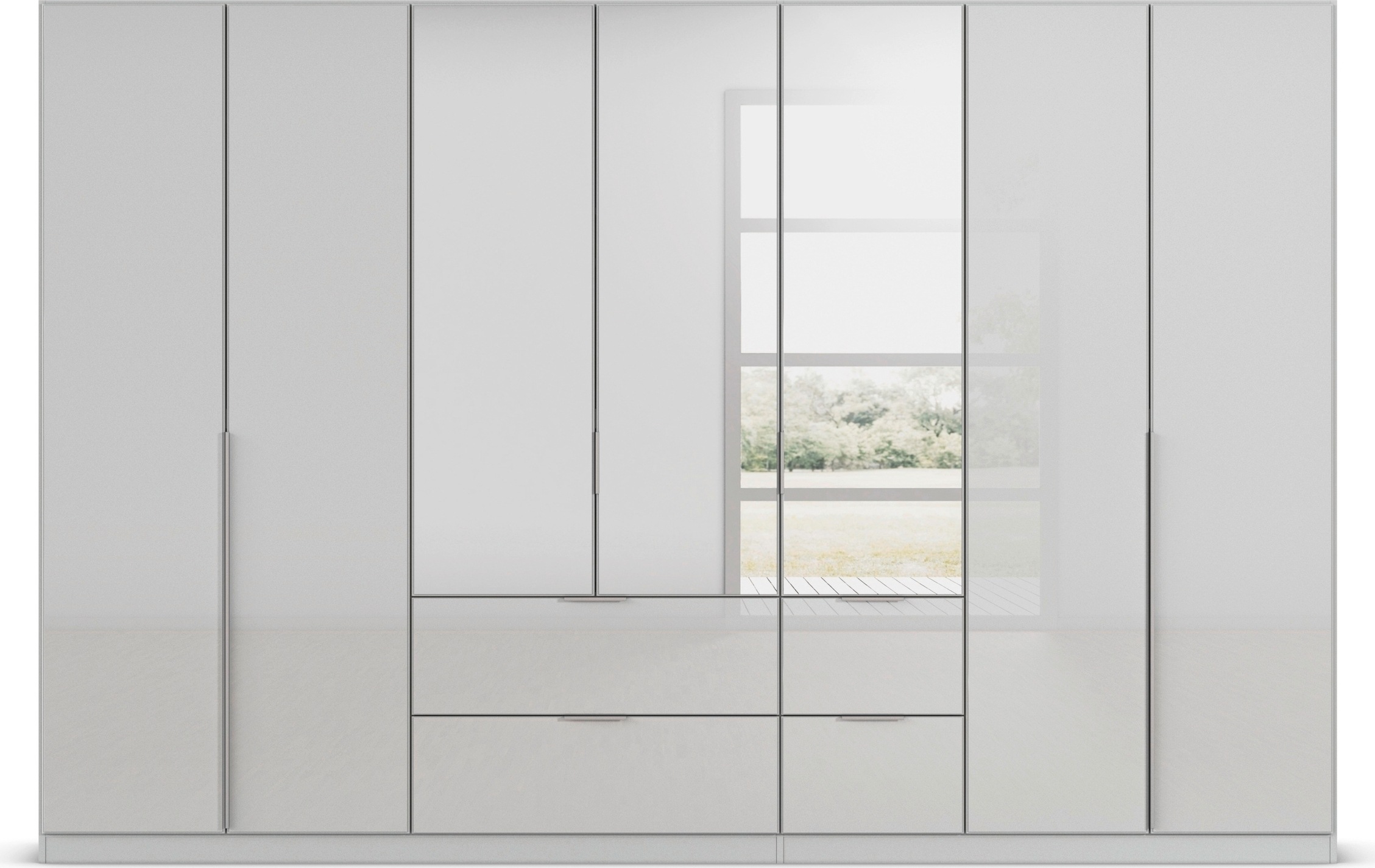 rauch Drehtürenschrank »Kleiderschrank Kleiderschränke Schrank Garderobe AGORDO mit Glasfront«, (in zwei Griff-Farben mit Glasfront), mit Außenschubkästen, in 6 Breiten und 2 Höhen MADE IN GERMANY