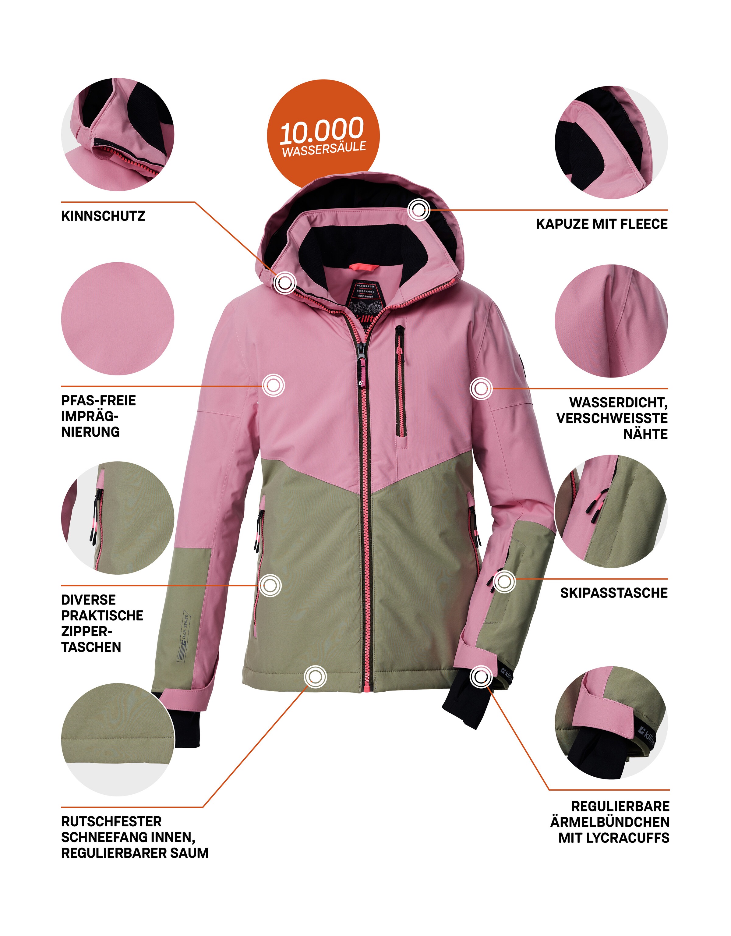 Killtec Skijacke »KSW 207 GRLS SKI JCKT«, Wasserdichte, atmungsaktive Kinderjacke mit reflektierenden Details