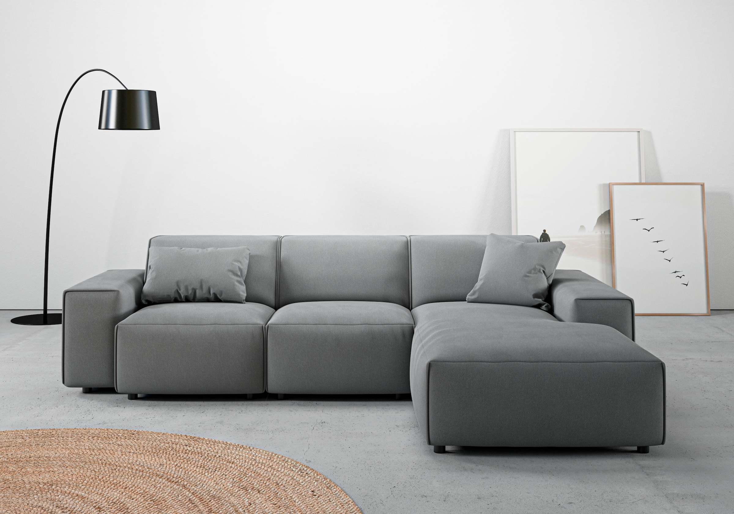 Ecksofa HOME AFFAIRE "Glimminge L-Form auch in Breitcord, Feincord + Easy care-Bezug", grau, B:264cm H:71cm T:191cm, 100% Polyester, Sofas, Ecksofa, Breite 264, Zierkissen