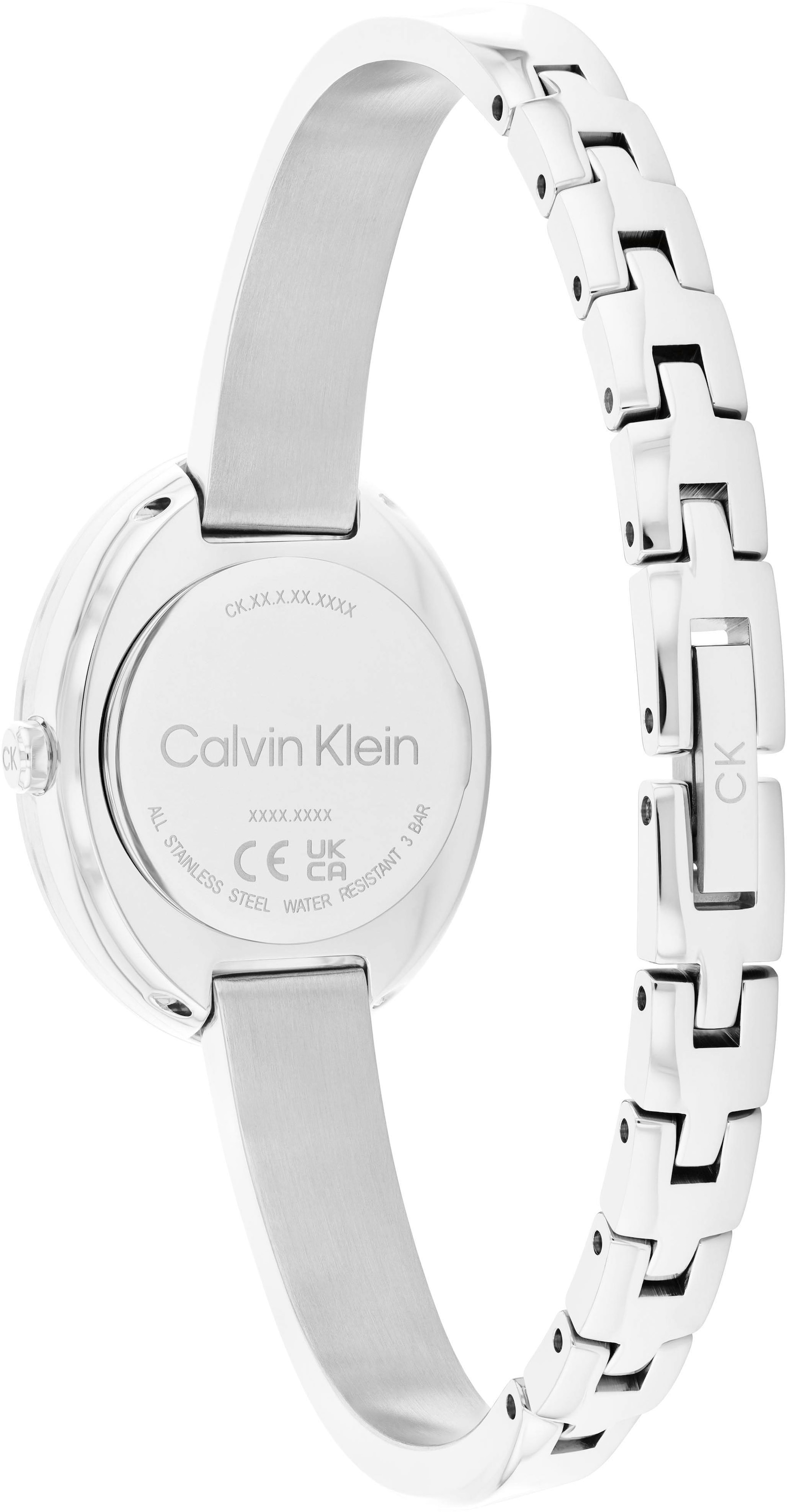 Calvin Klein Quarzuhr »TWISTED BEZEL BANGLE«, Armbanduhr, Damenuhr, Edelstahlarmband, analog