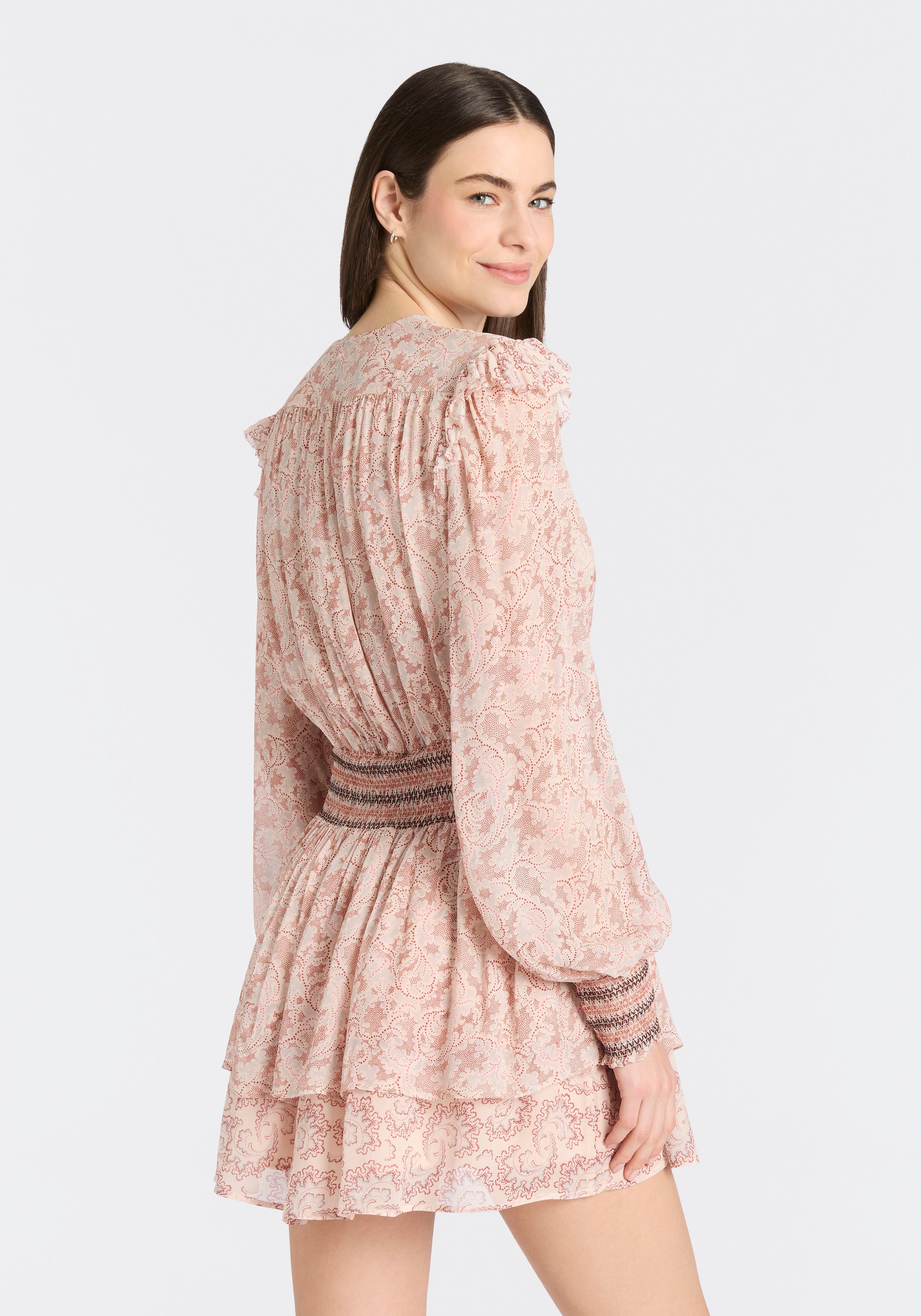 BOSS ORANGE Druckkleid »Darmia Premium Damenmode« mit Volants und gesmokten Details