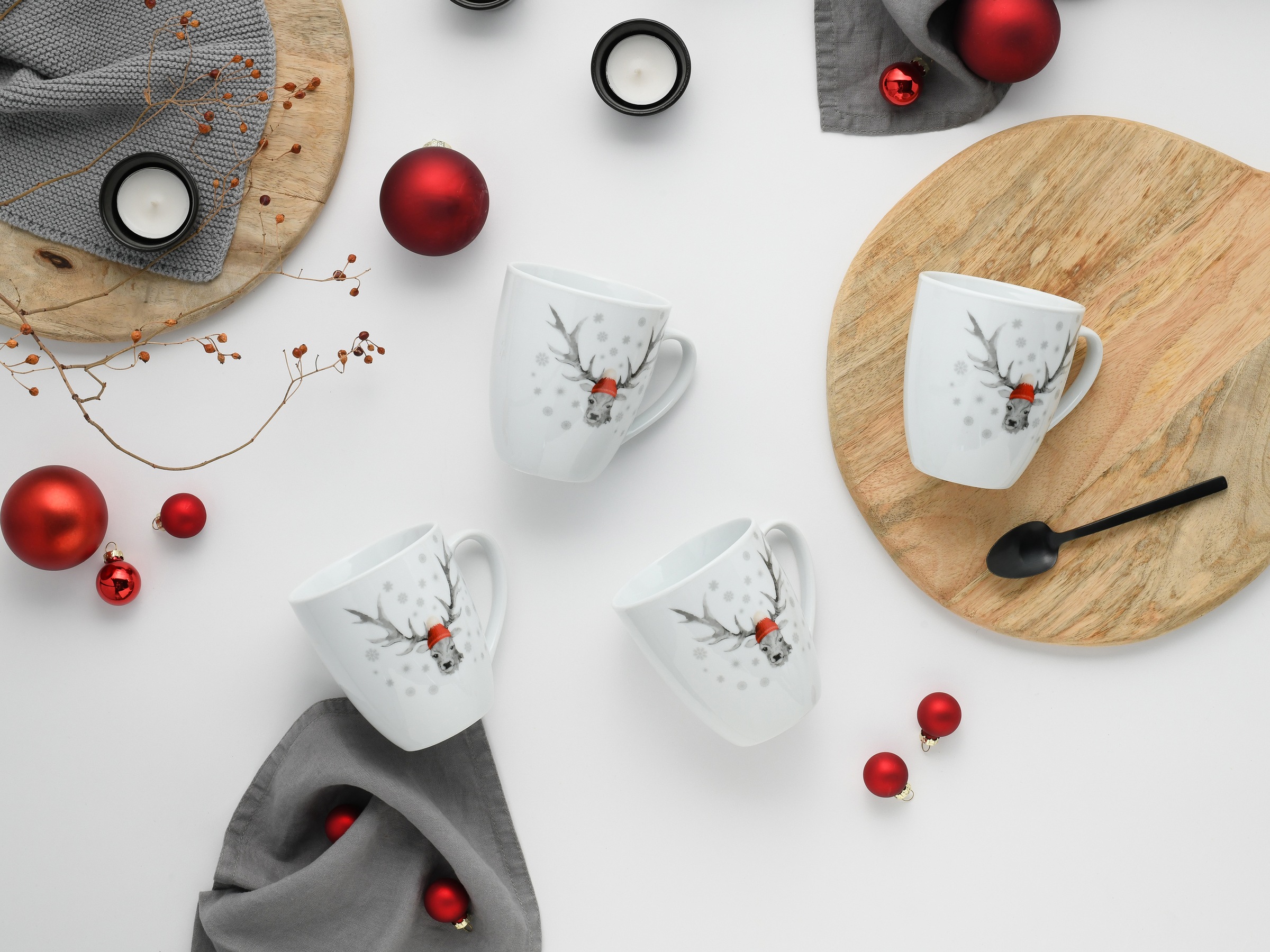CreaTable Becher »Hirsch, Kaffeebecher, 6-tlg.«, (Set, 6 tlg.), Winterdekor, Hirschmotiv