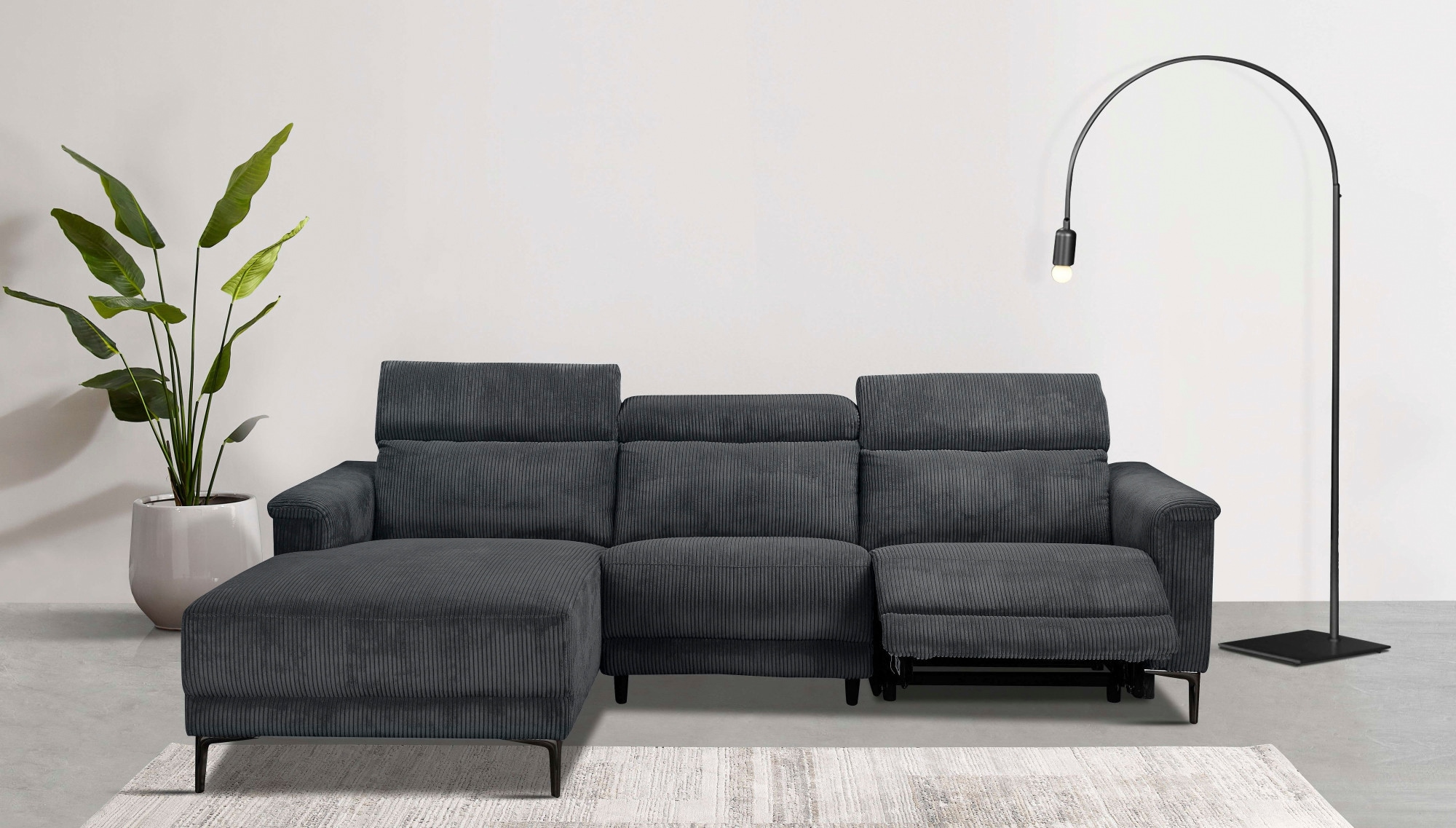 Home affaire Ecksofa "LUND Cord, L-Form, 261 cm, man. o. elektr. Relaxfunkt günstig online kaufen