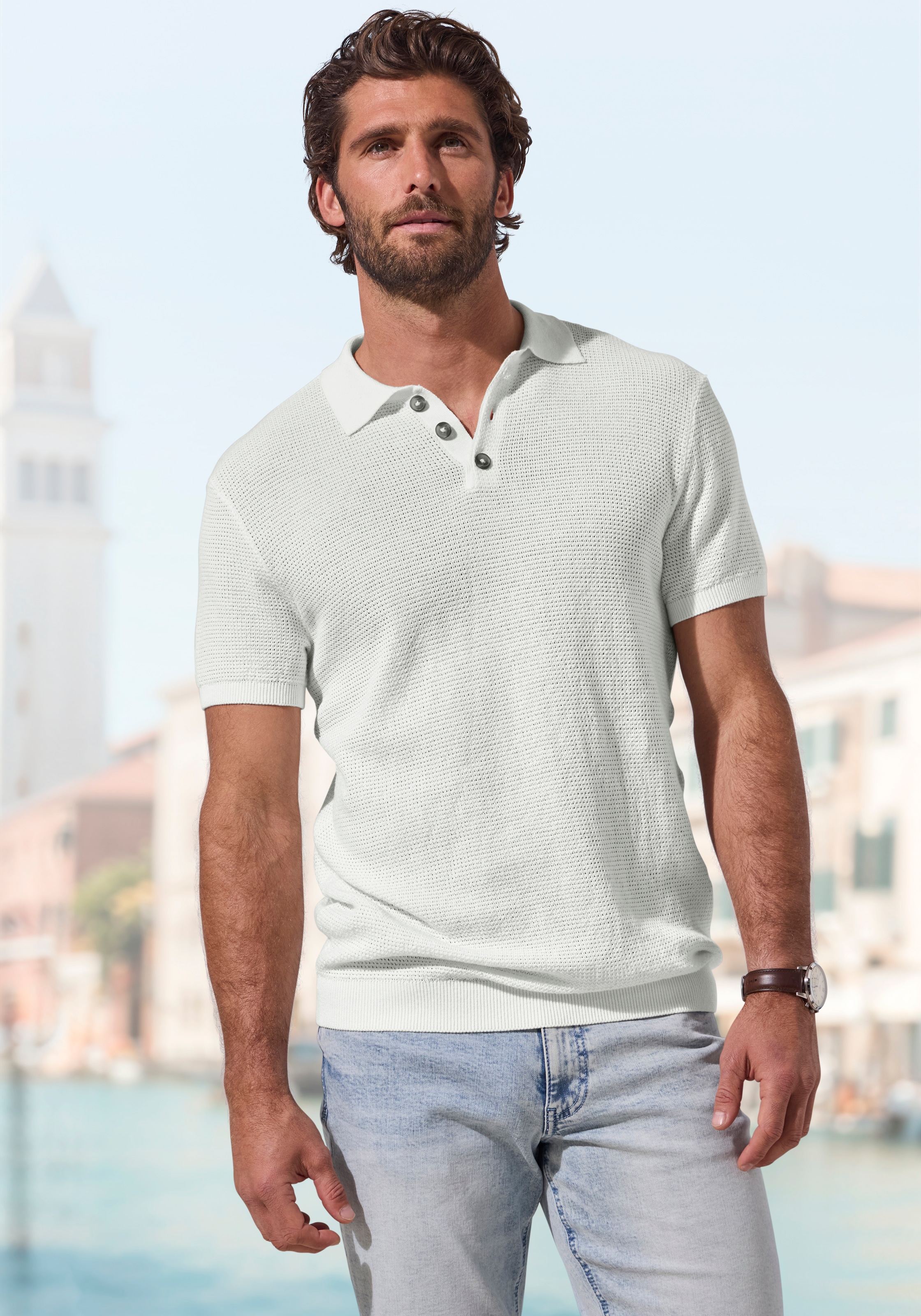John Devin Poloshirt "- sommerliches Strickshirt mit Polokragen" mit Polokragen und kleiner Knopfleiste