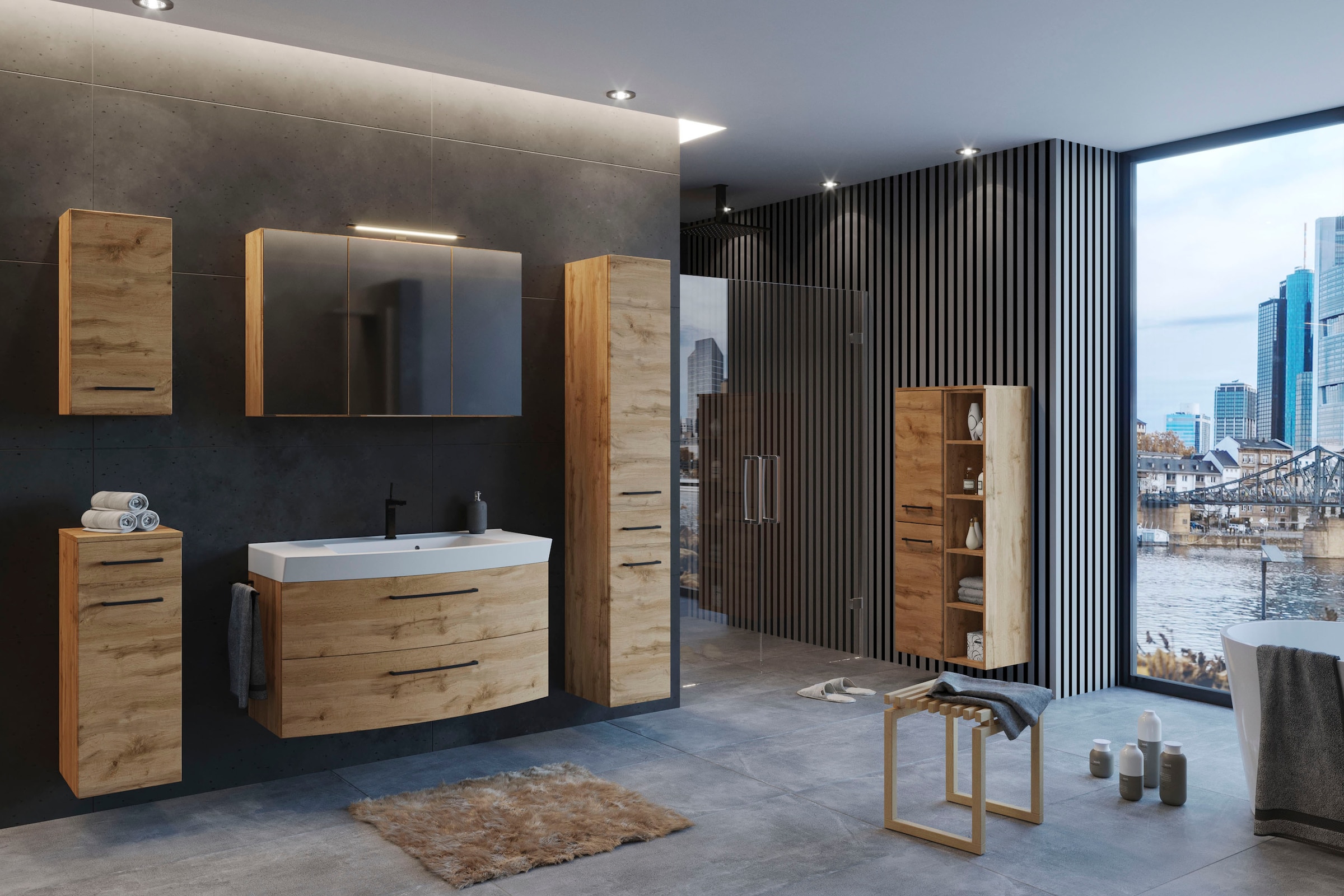 welltime Waschbeckenschrank »Chicago«, Badmöbel, Waschtisch, Breite 100 cm, mit Softclose