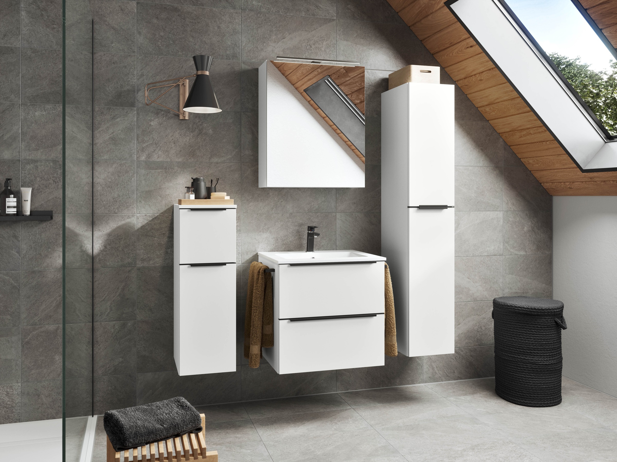 nobilia® Badmöbel-Set »Levere« vormontiert, mit Soft-Close, 4 Stk. tlg. inkl. Spiegelschrank mit Beleuchtung und Dimmerfunktion, in 4 Breiten