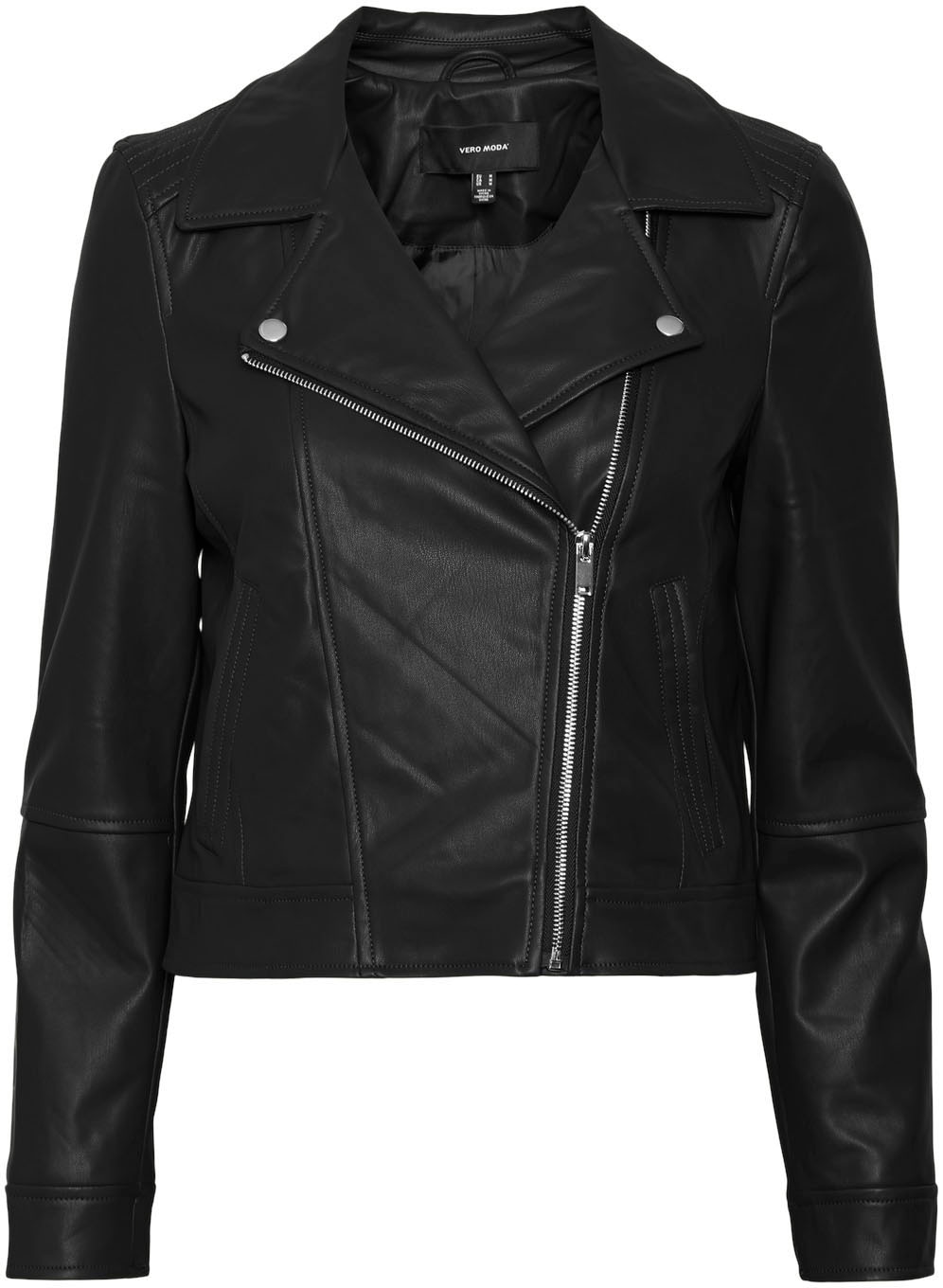 Vero Moda Curve Lederimitatjacke »VMCBELLAANNA SHORT COATED JKT CUR NOOS«, mit Bikerdetails