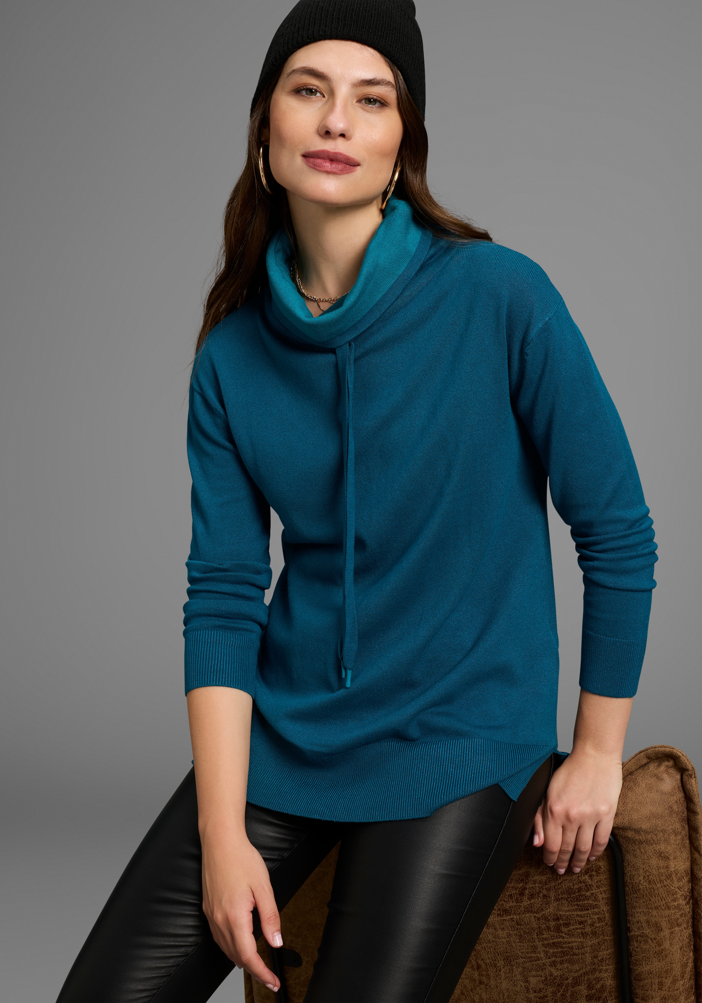 Laura Scott Schalkragenpullover, mit Bindeband günstig online kaufen
