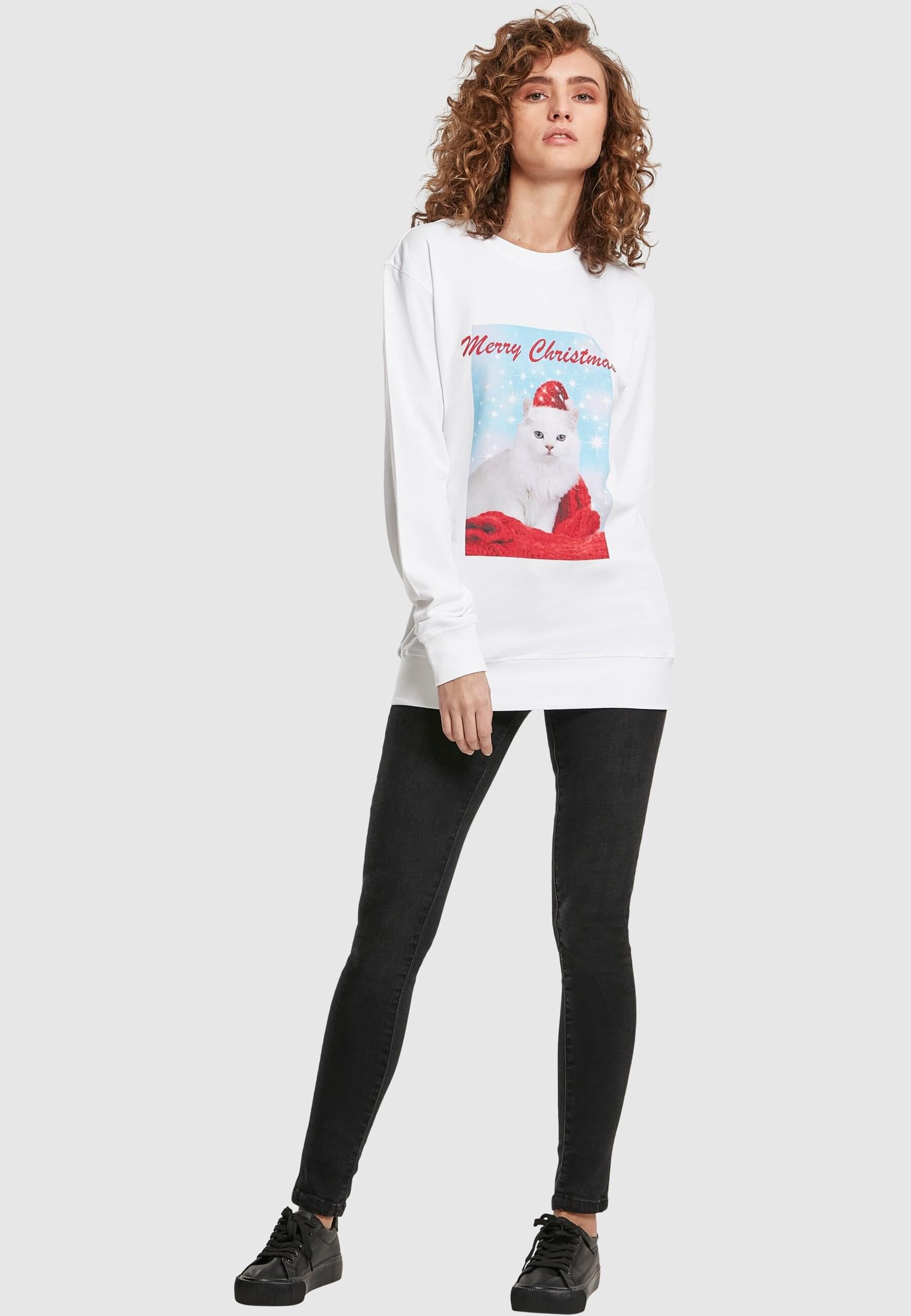 MisterTee Sweater »MisterTee Damen Ladies Merry Christmas Cat Crewneck«