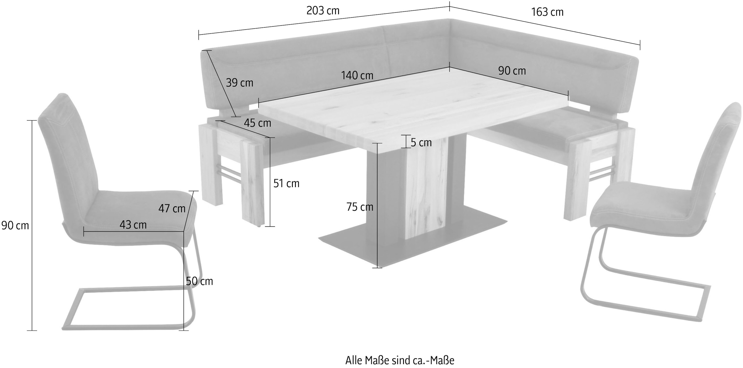 K+W Komfort & Wohnen Eckbankgruppe »Floyd«, (Set, 5 tlg.), Stauraum-Eckbank, wahlweise rechts oder links langer Schenkel 203cm