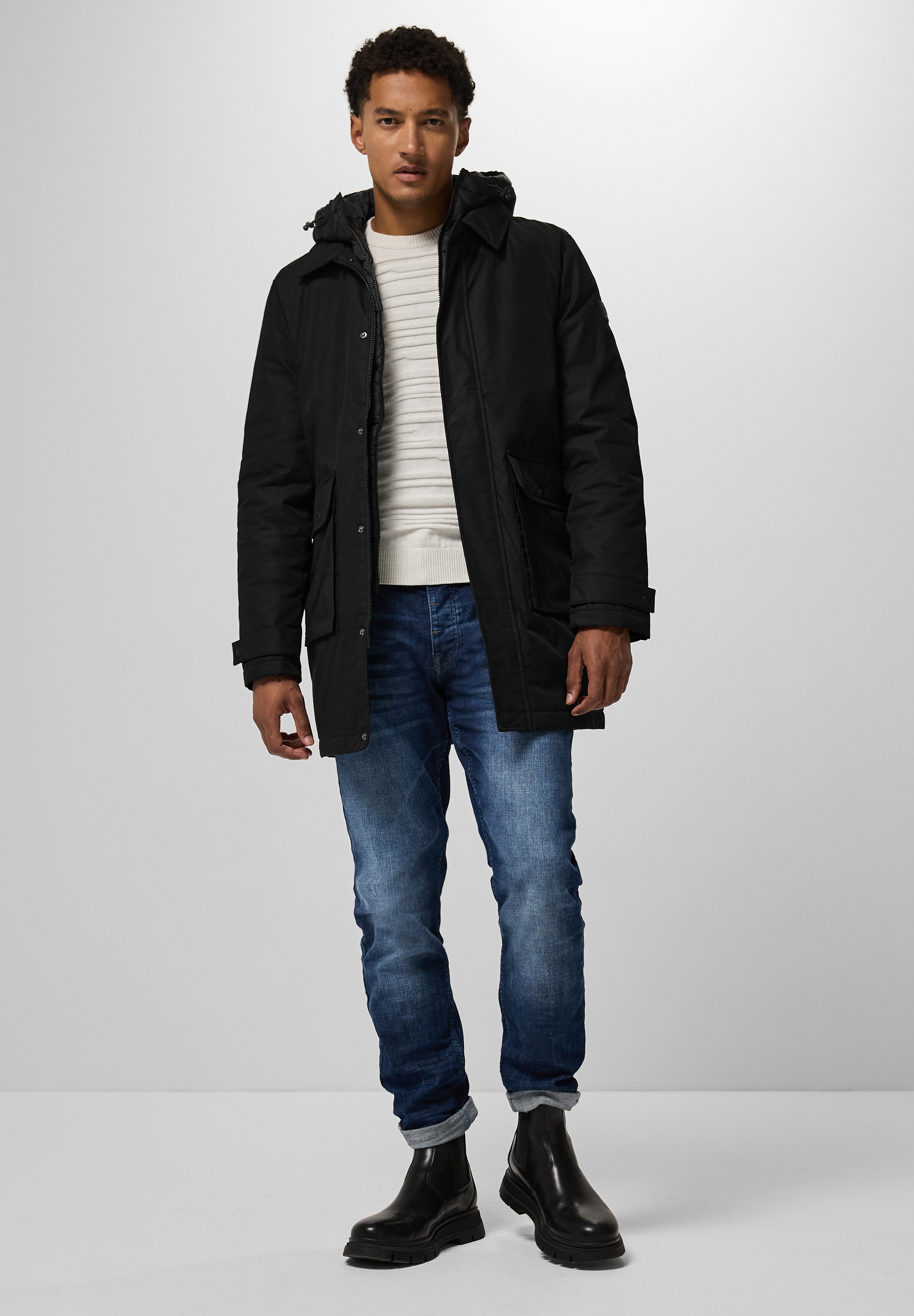 STREET ONE MEN Outdoorjacke, mit Kapuze, aus softem Materialmix