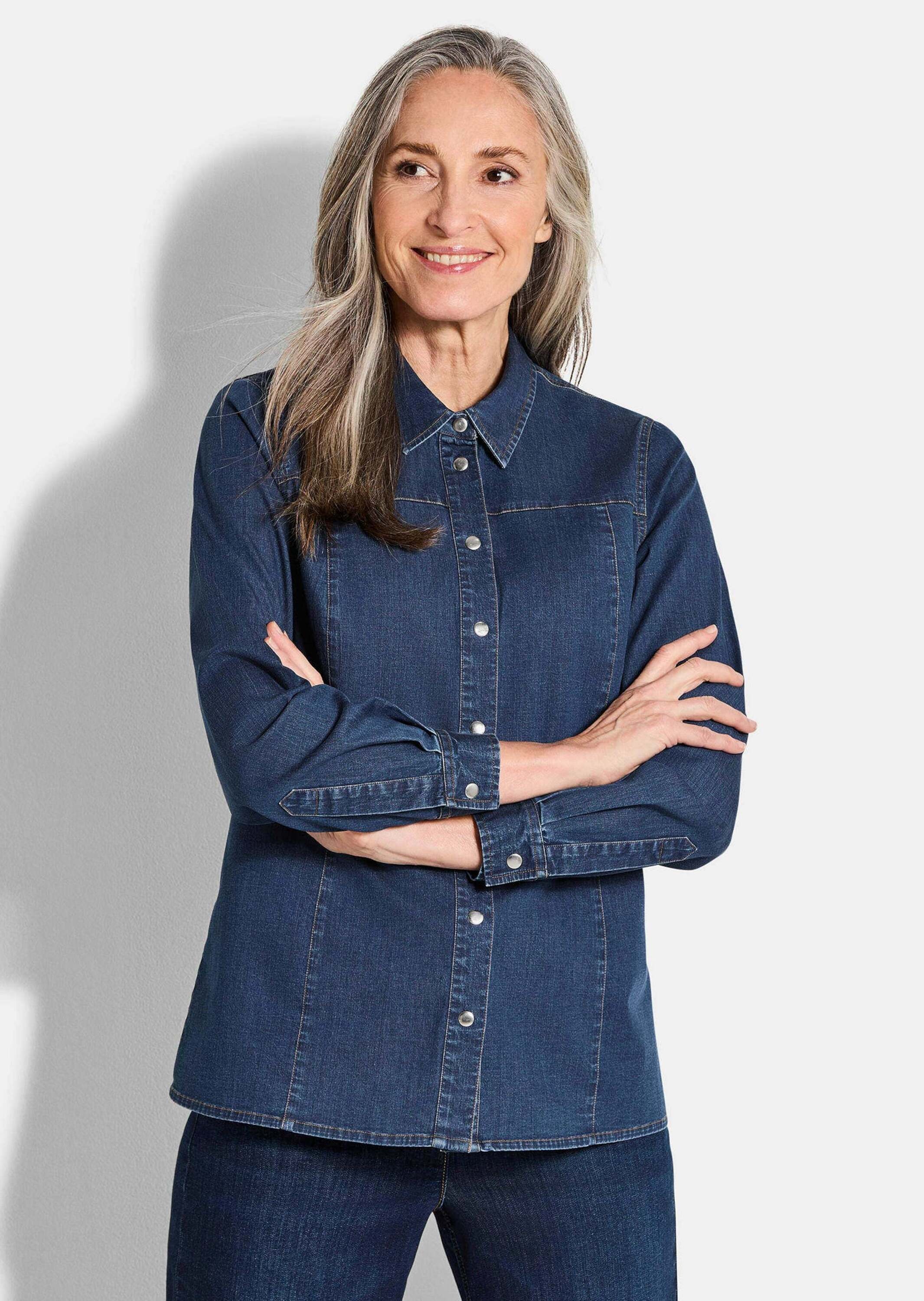GOLDNER Hemdbluse »Kurzgröße Jeanshemd aus Baumwoll-Stretch«