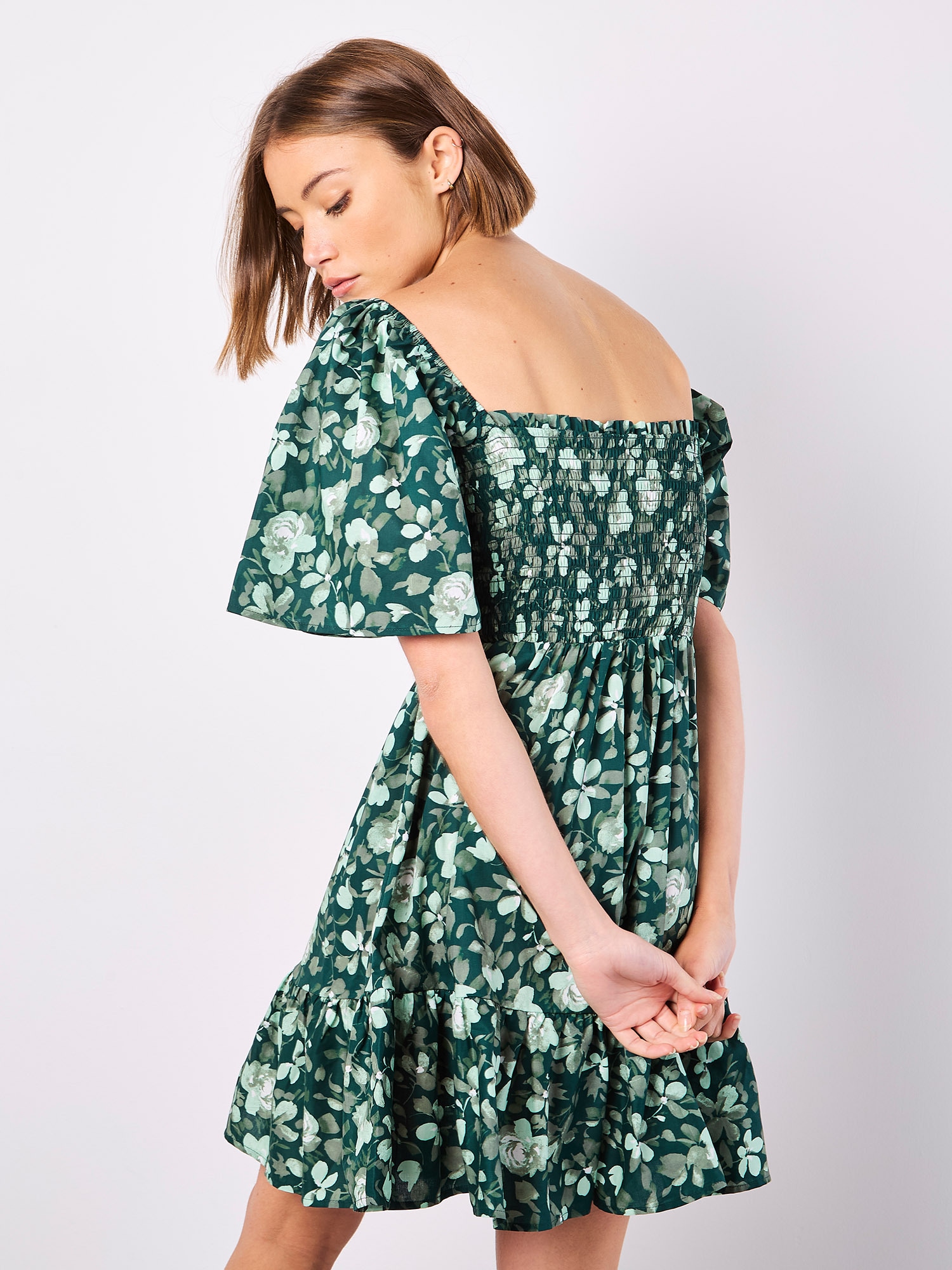 Apricot Minikleid »Gesmoktes Minikleid aus Baumwollpopeline« mit floralem Muster