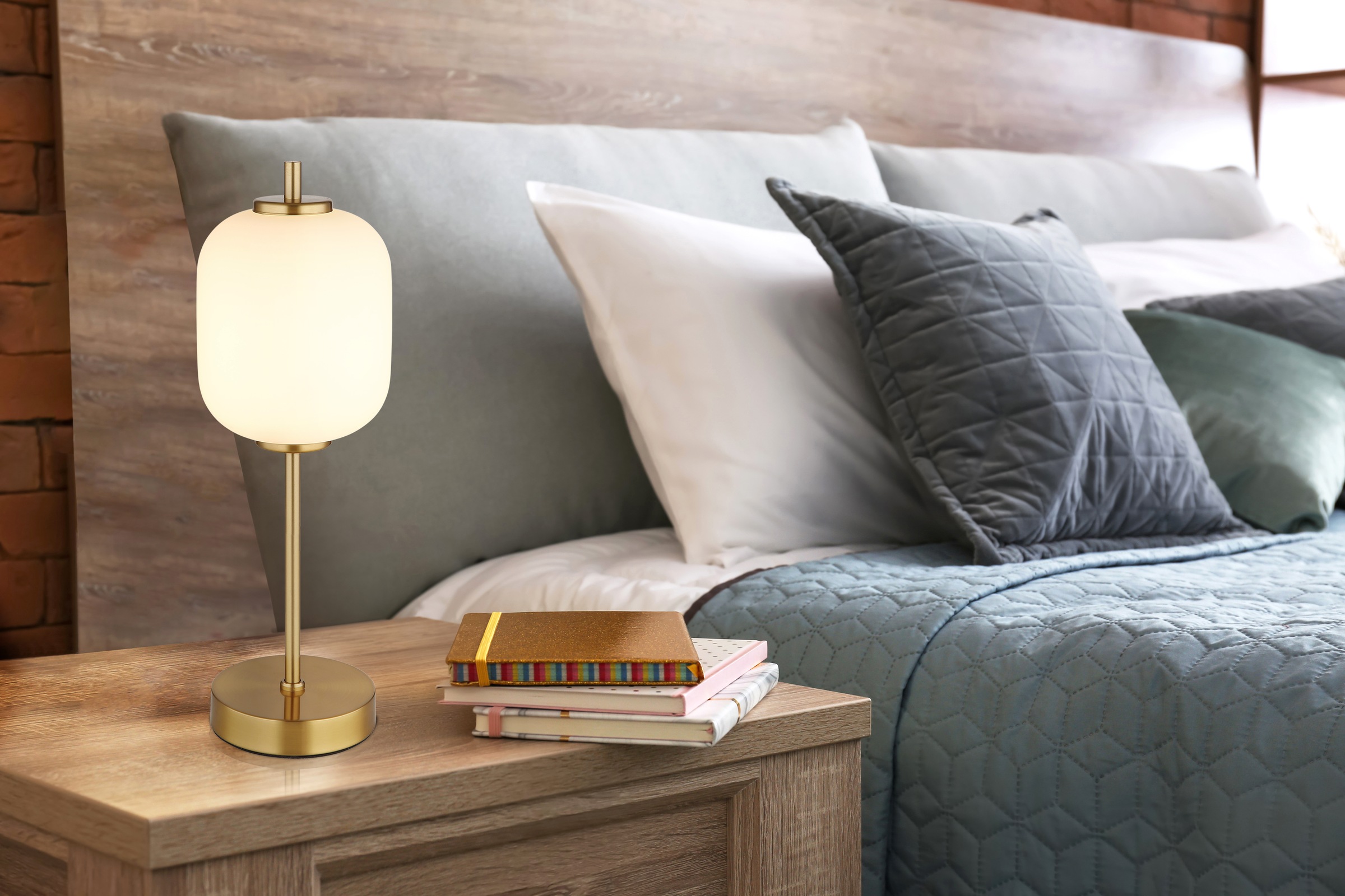 GLOBO LIGHTING LED Tischleuchte »EWALD« LED-Modul 1 Stk. Warmweiß Tischleuchte/Glas opal/höhenverstellbar/messingfarben