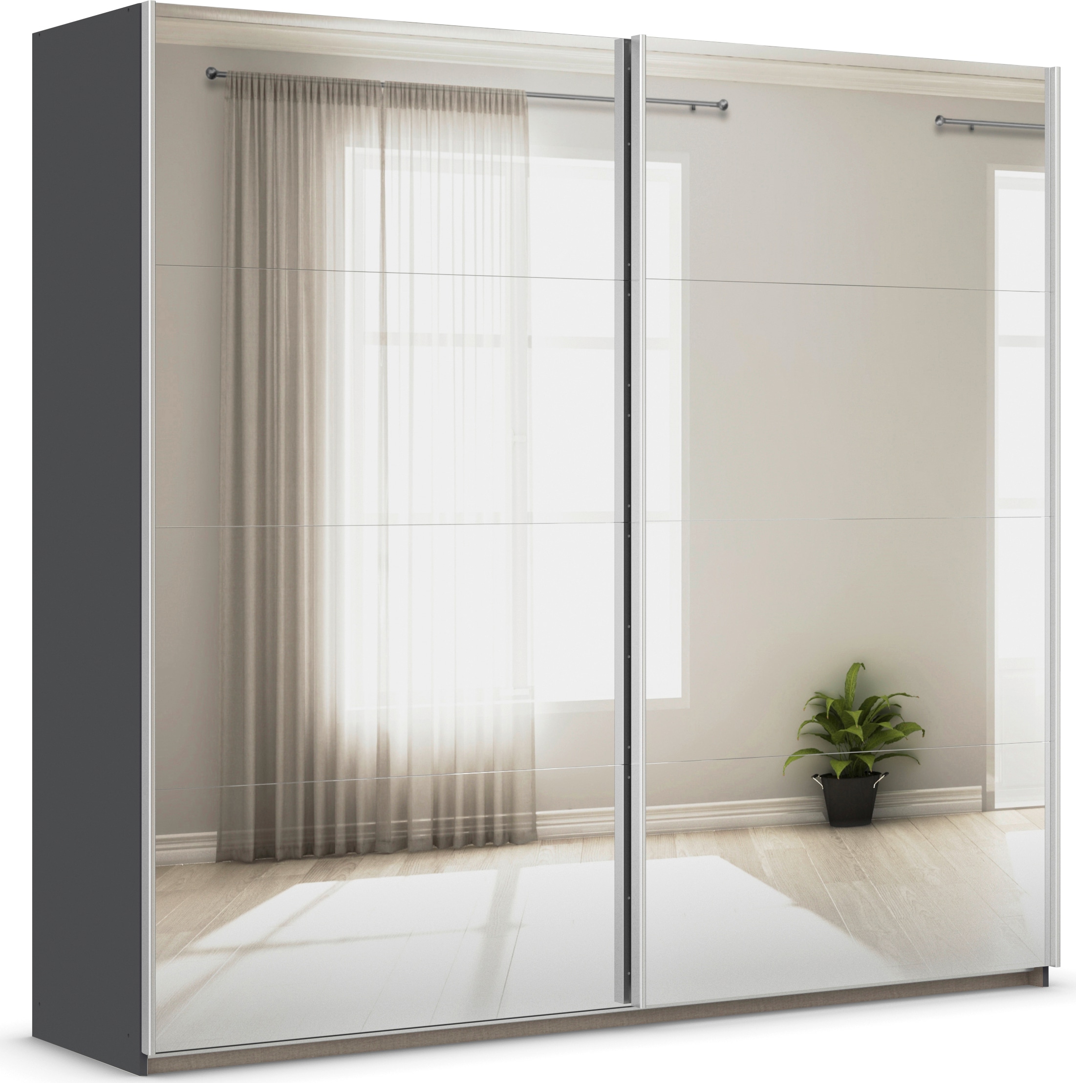 OTTO home "Mehrzweckschrank Aktenschrank Möbel Mietswohnung Schlafzimmer ASTANA" 3 Ausstattungen BASIC/CLASSIC/PREMIUM (inkl. SOFT-CLOSE-FUNKTION), großflächige Spiegelfront Metallgriffleisten alufarbig MADE IN GERMANY