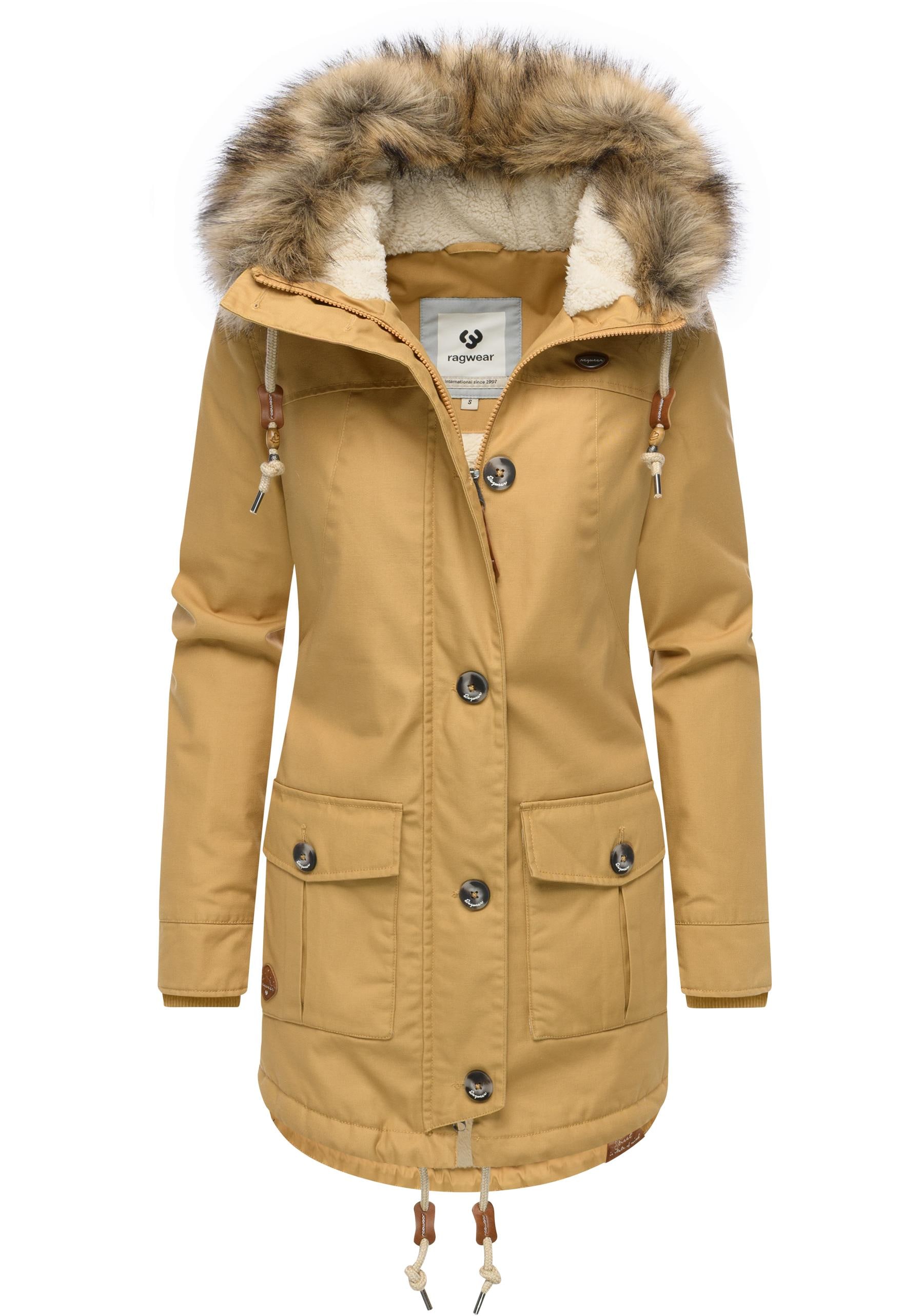 Ragwear Wintermantel "Jane YOUMODO" Winter Kurzmantel mit Kapuze und Kunstfellkragen