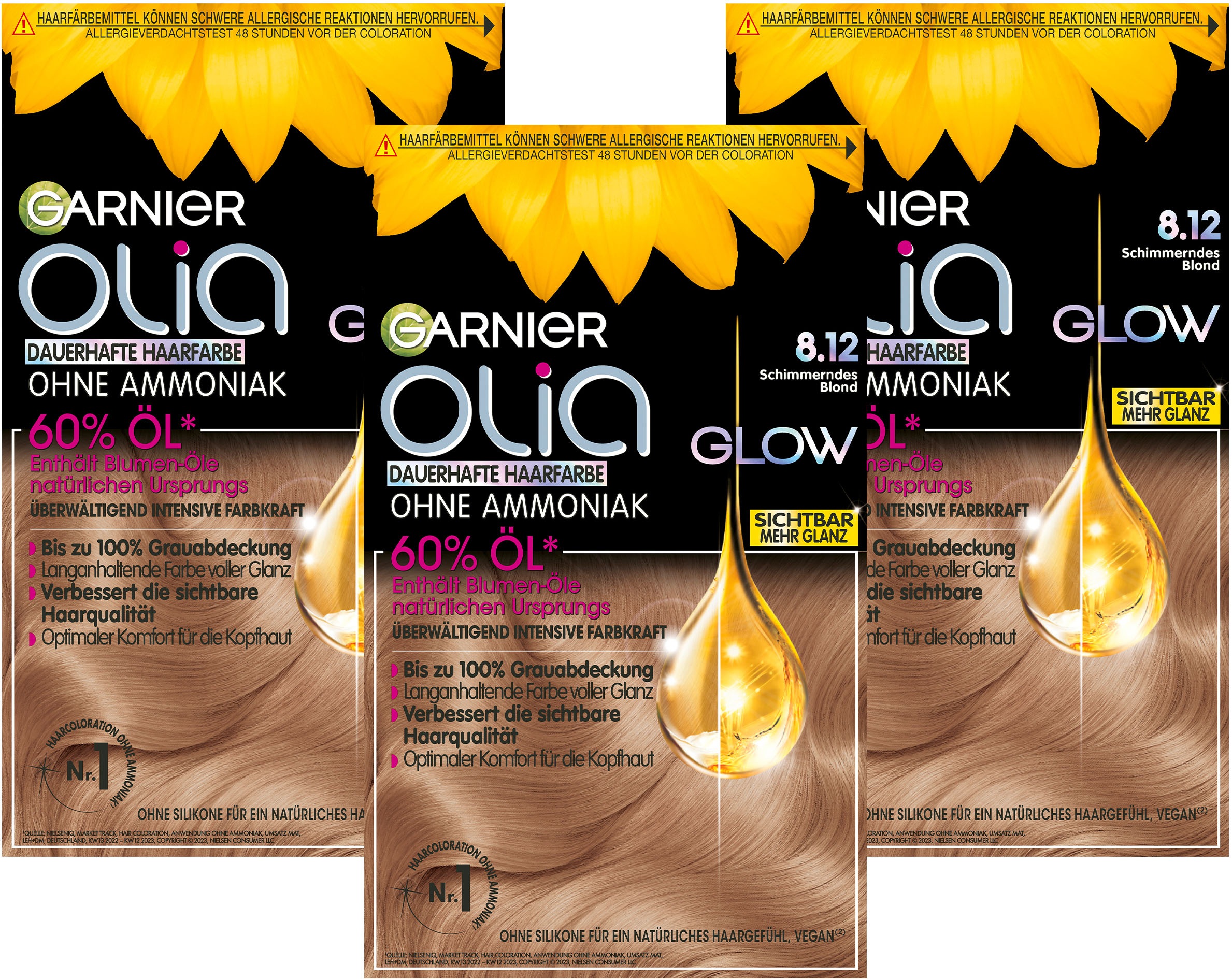 GARNIER Coloration »Garnier Olia Glow«, (Packung, 3 tlg.), mit pflegender Formel