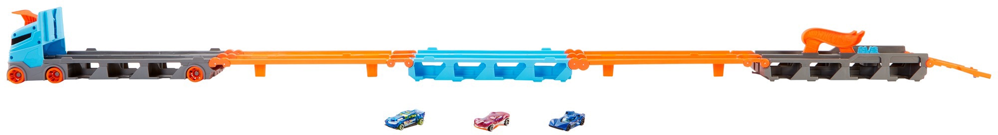 Hot Wheels Spielzeug-Transporter »2-in-1 Rennbahn-Transporter«, mit drei Hot Wheels Fahrzeugen