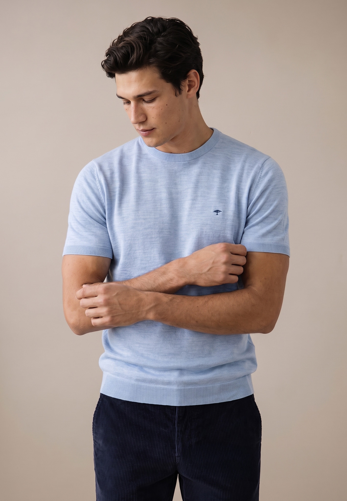 FYNCH-HATTON Strickpullover Sommerpullover - halbarm - mit Stickerei
