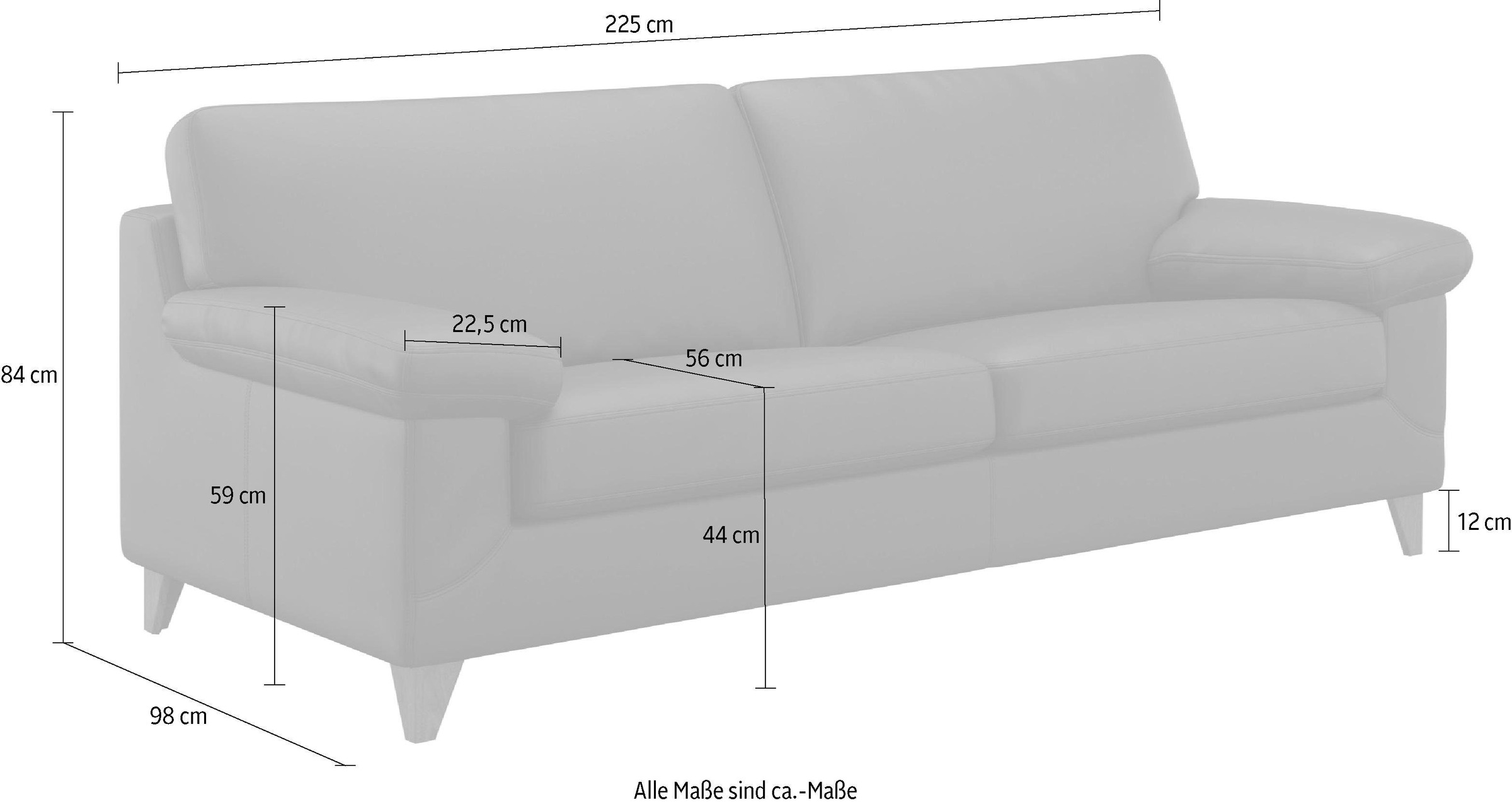 machalke® 3-Sitzer »diego«, mit weichen Armlehnen, Füße wengefarben, Breite 225 cm