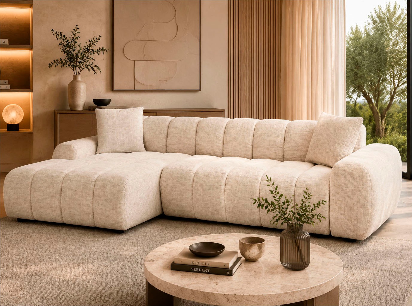 OTTO home Ecksofa "LAURRENT Feinstruktur L-Form, 246 cm" Schlaffunktion (123/191cm), Bettkasten, Taschenfederkern und Topper