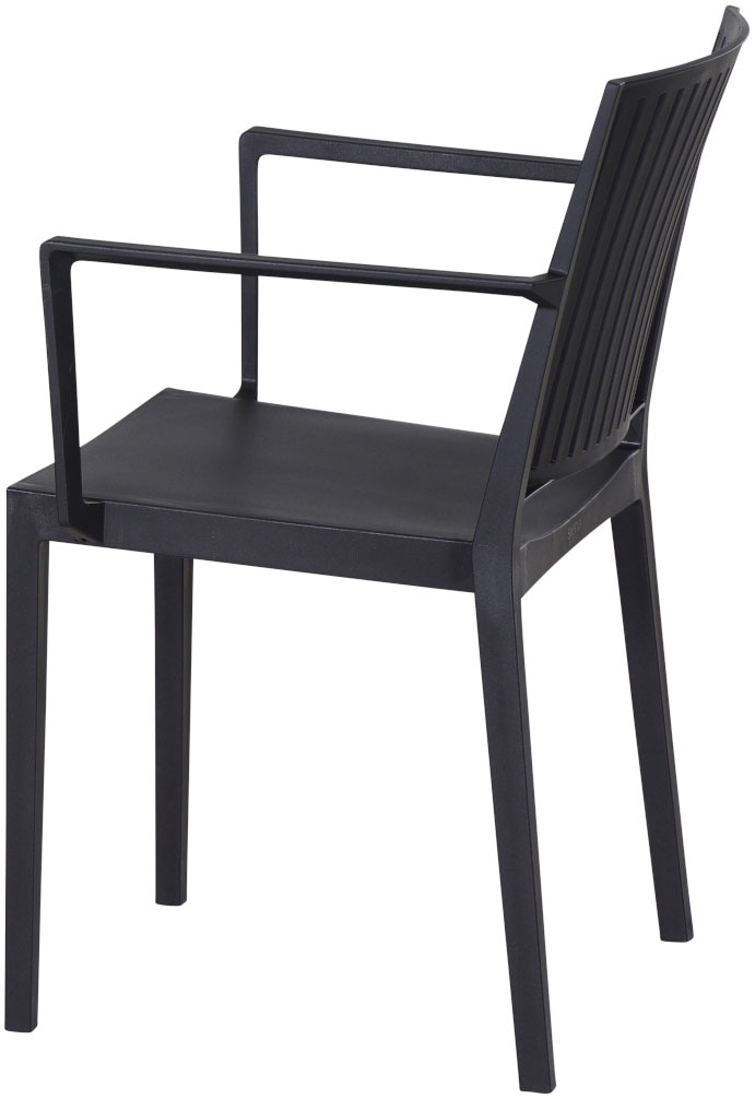 Siena Garden Gartensessel »Lane Sessel anthrazit 4er Set mit Tisch« Set, 4 Stk. tlg. 4 x Stapelsessel + Tisch Sola 80 x 80 cm